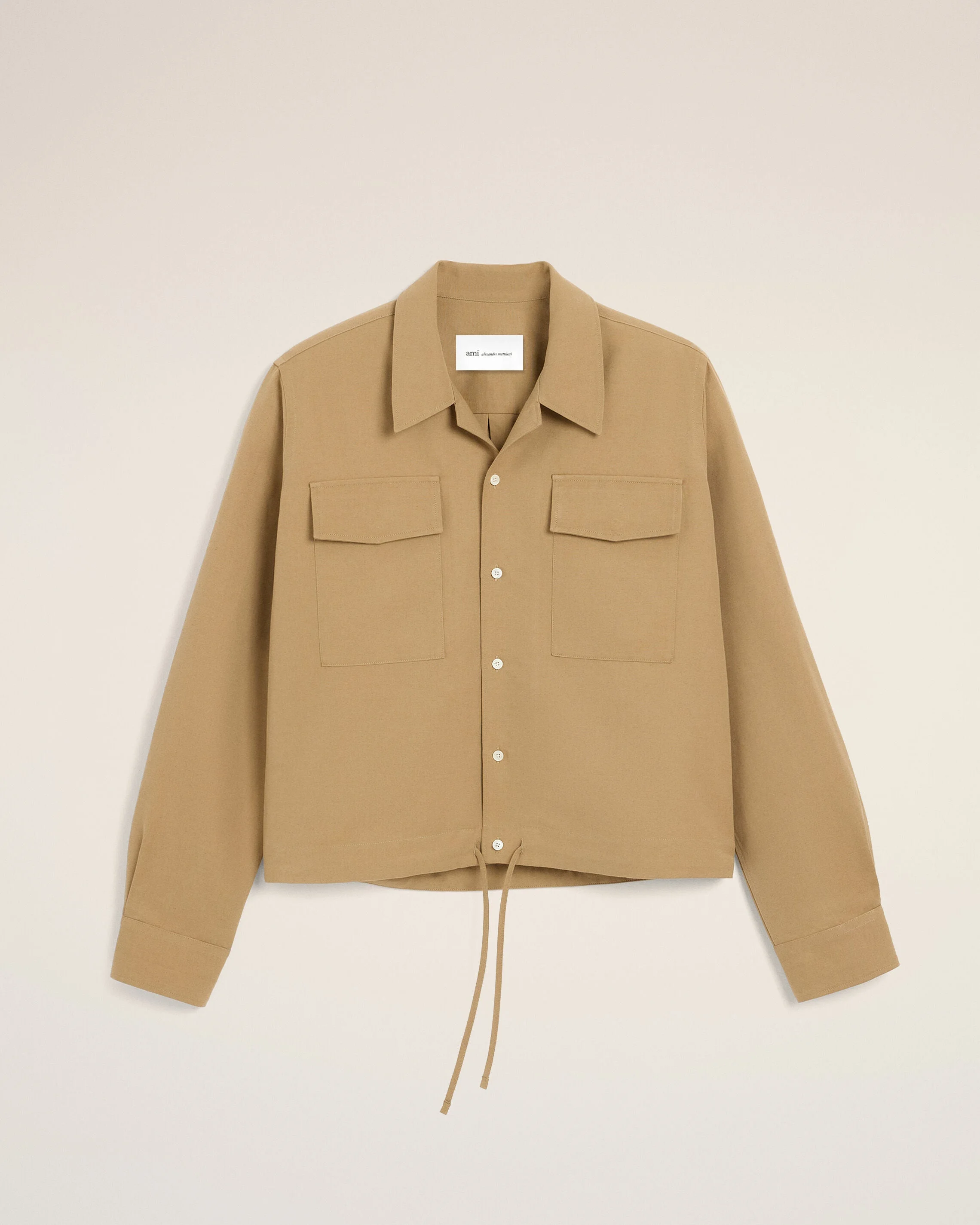 BEIGE COTTON AND LINEN SHIRT - 1