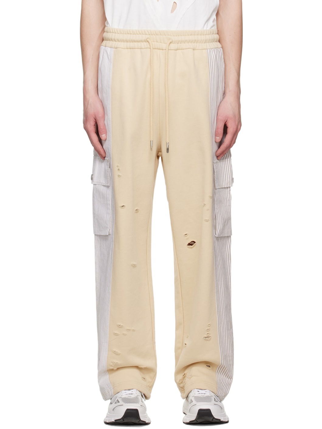 Beige Paneled Sweatpants - 1