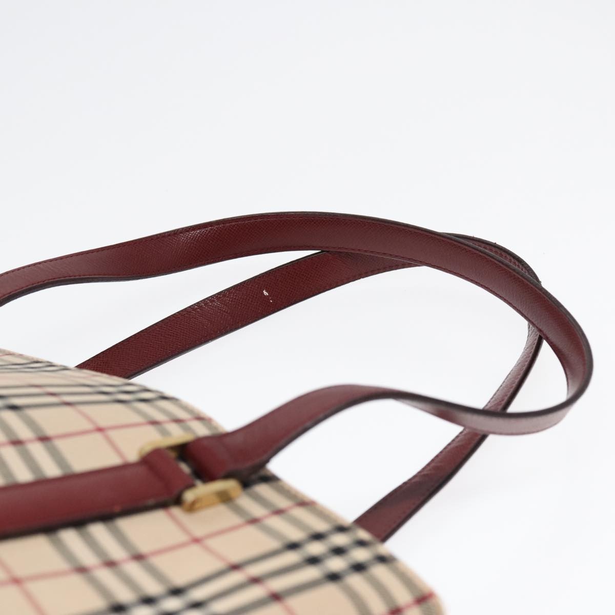Burberry Nova Check Tote Bag Canvas Leather Beige Bordeaux - 8
