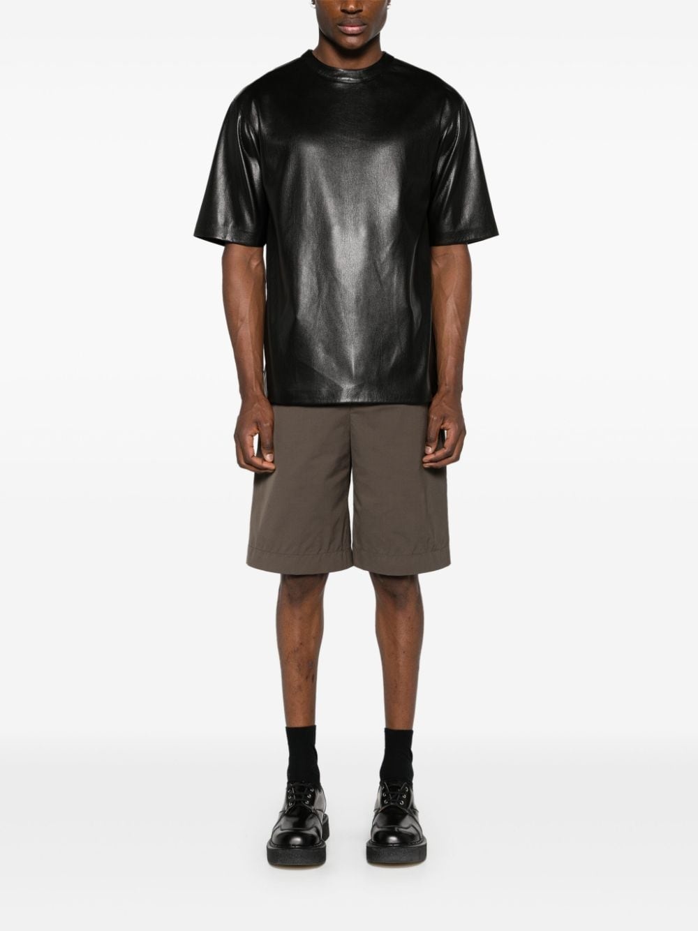 drop-shoulder faux-leather T-shirt - 2