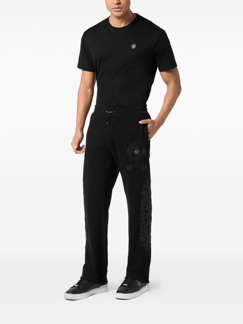 PHILIPP PLEIN leather-insert embroidered track pants outlook