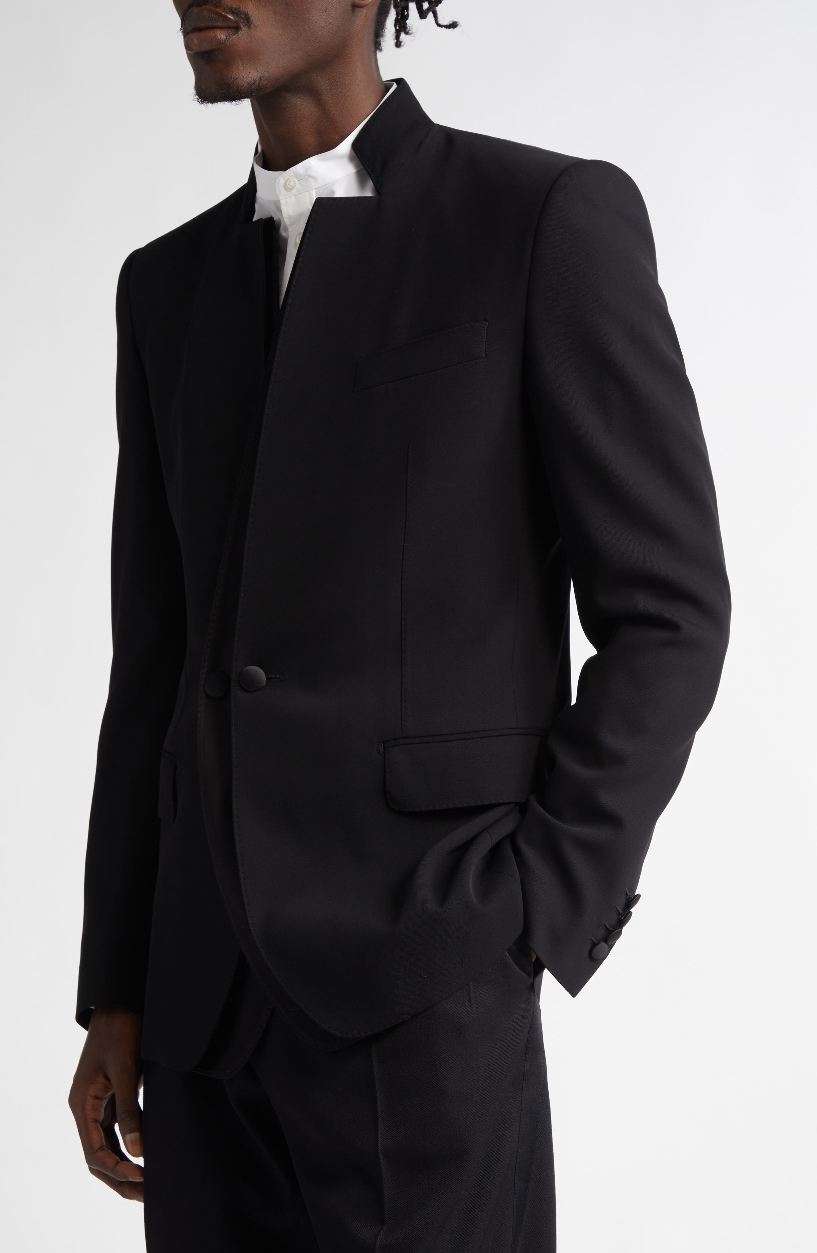 Dolce&Gabbana Double Breasted Wool & Silk Blend Gabardine Jacket in N0000 Nero at Nordstrom - 5