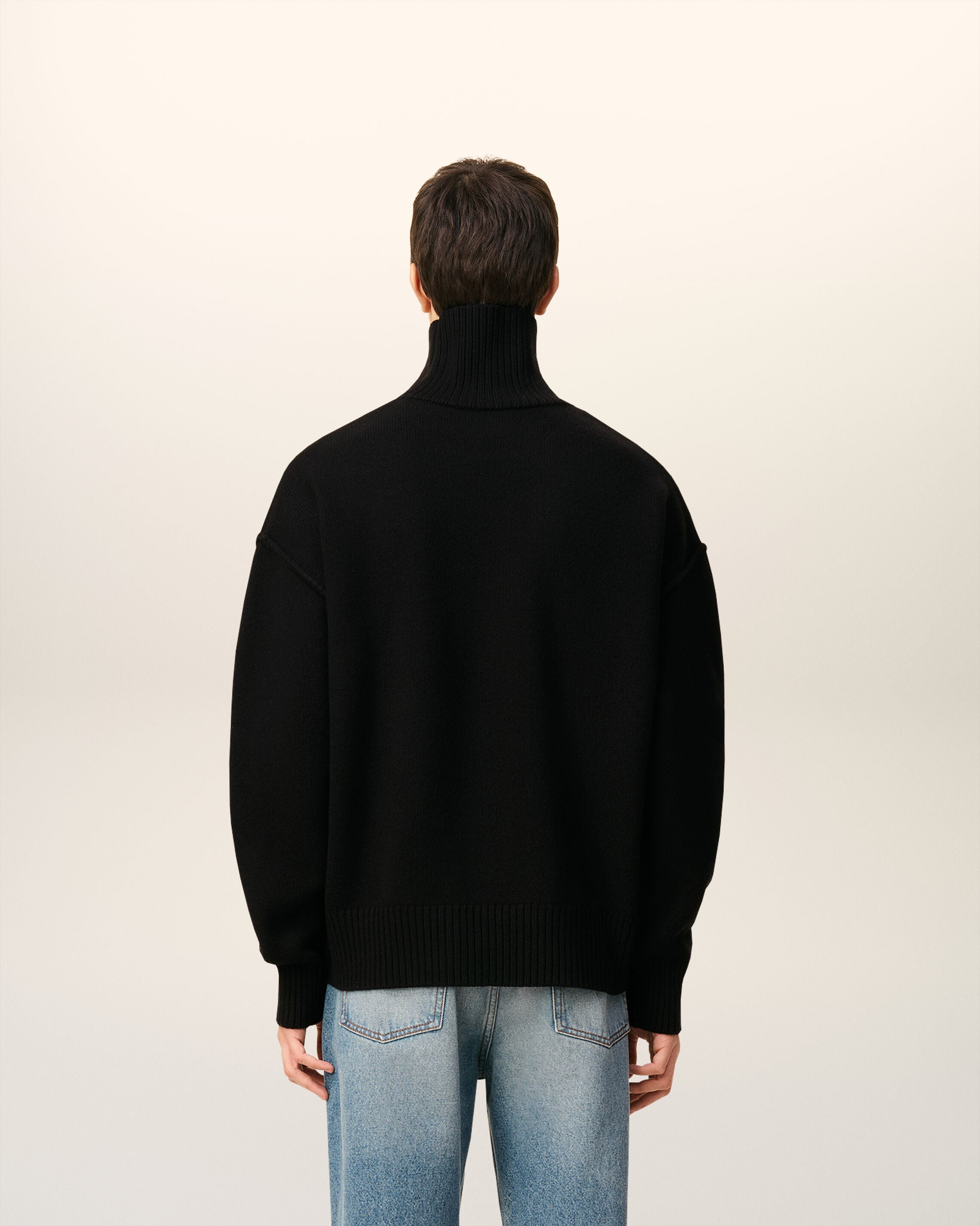 BLACK WOOL AMI DE COEUR FUNNEL NECK SWEATER - 5