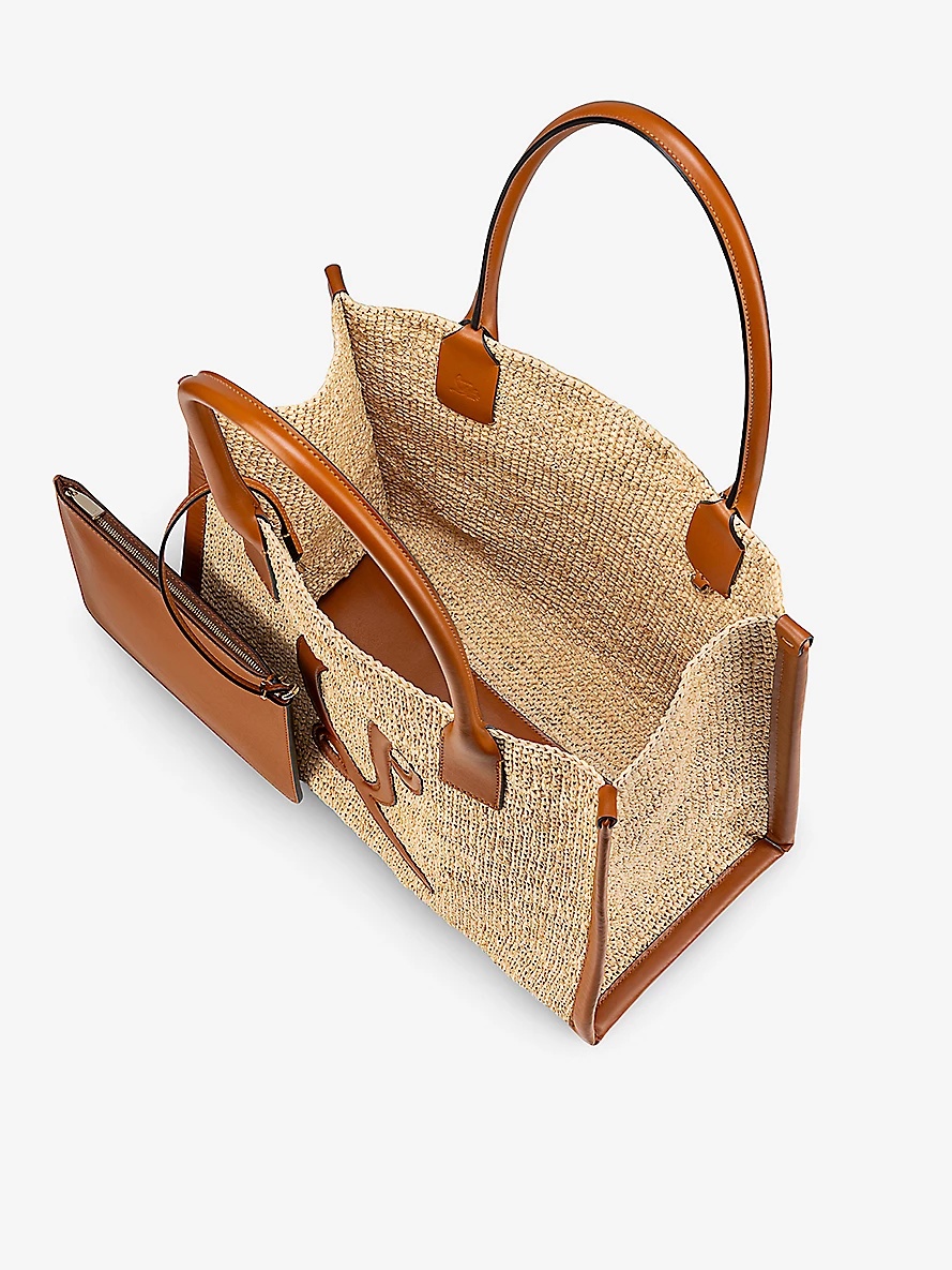 By My Side mini raffia and leather large tote bag - 5