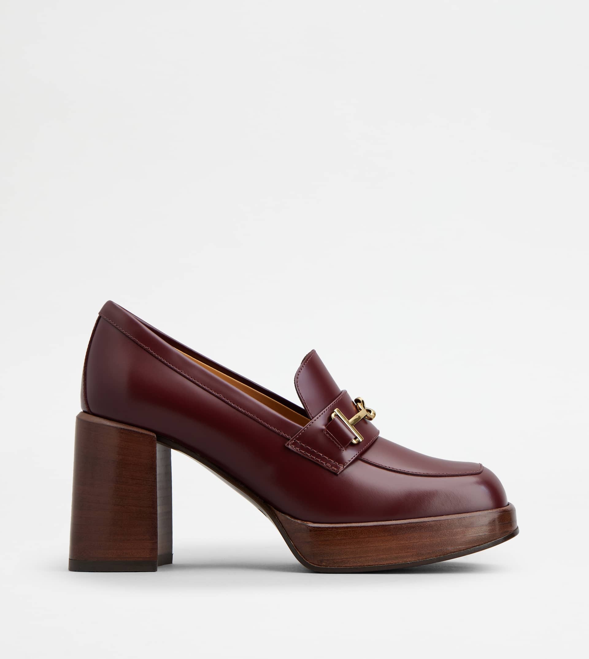 HEELED LOAFERS IN LEATHER - BURGUNDY - 1