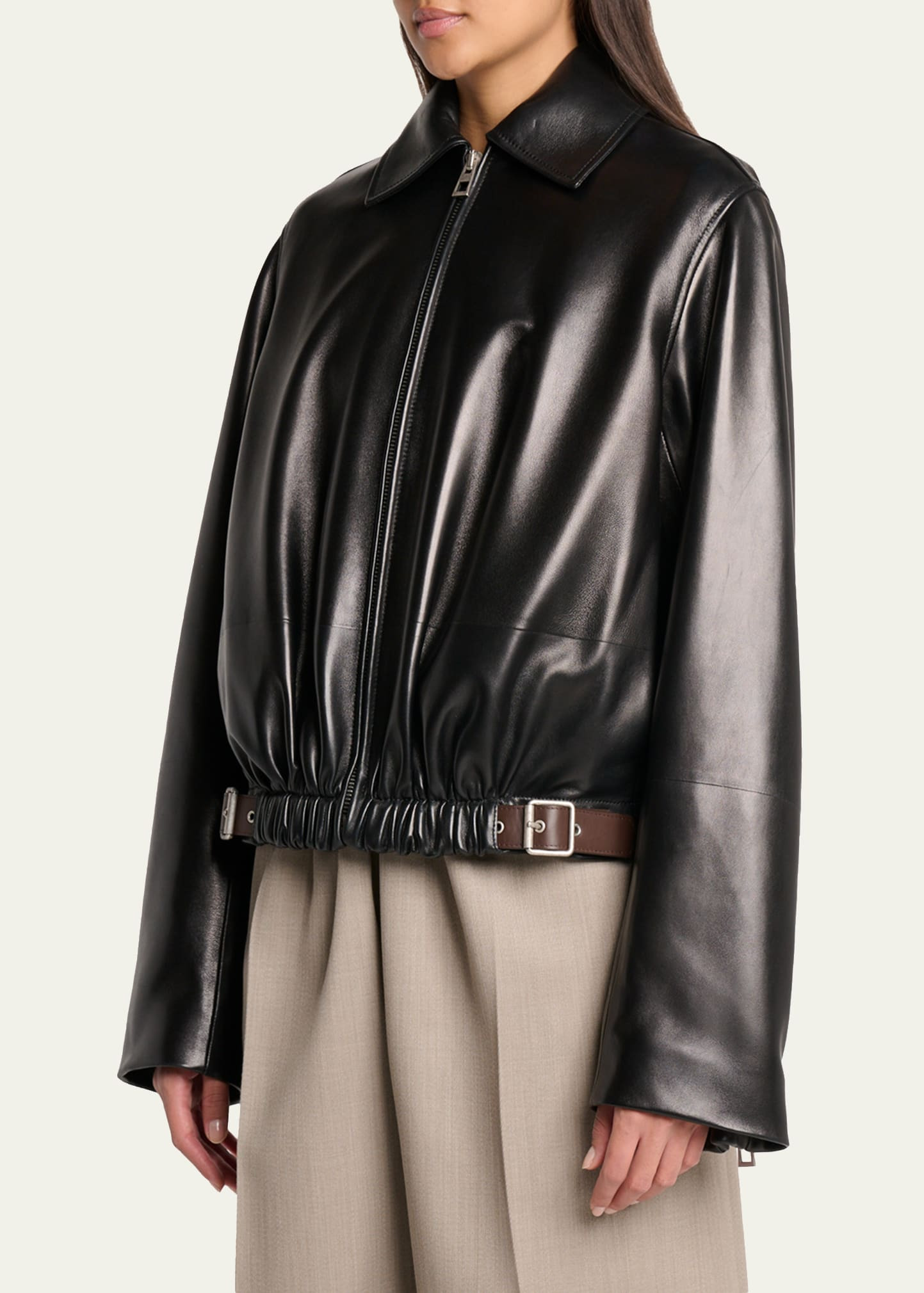 Buckle Leather Balloon Jacket - 4