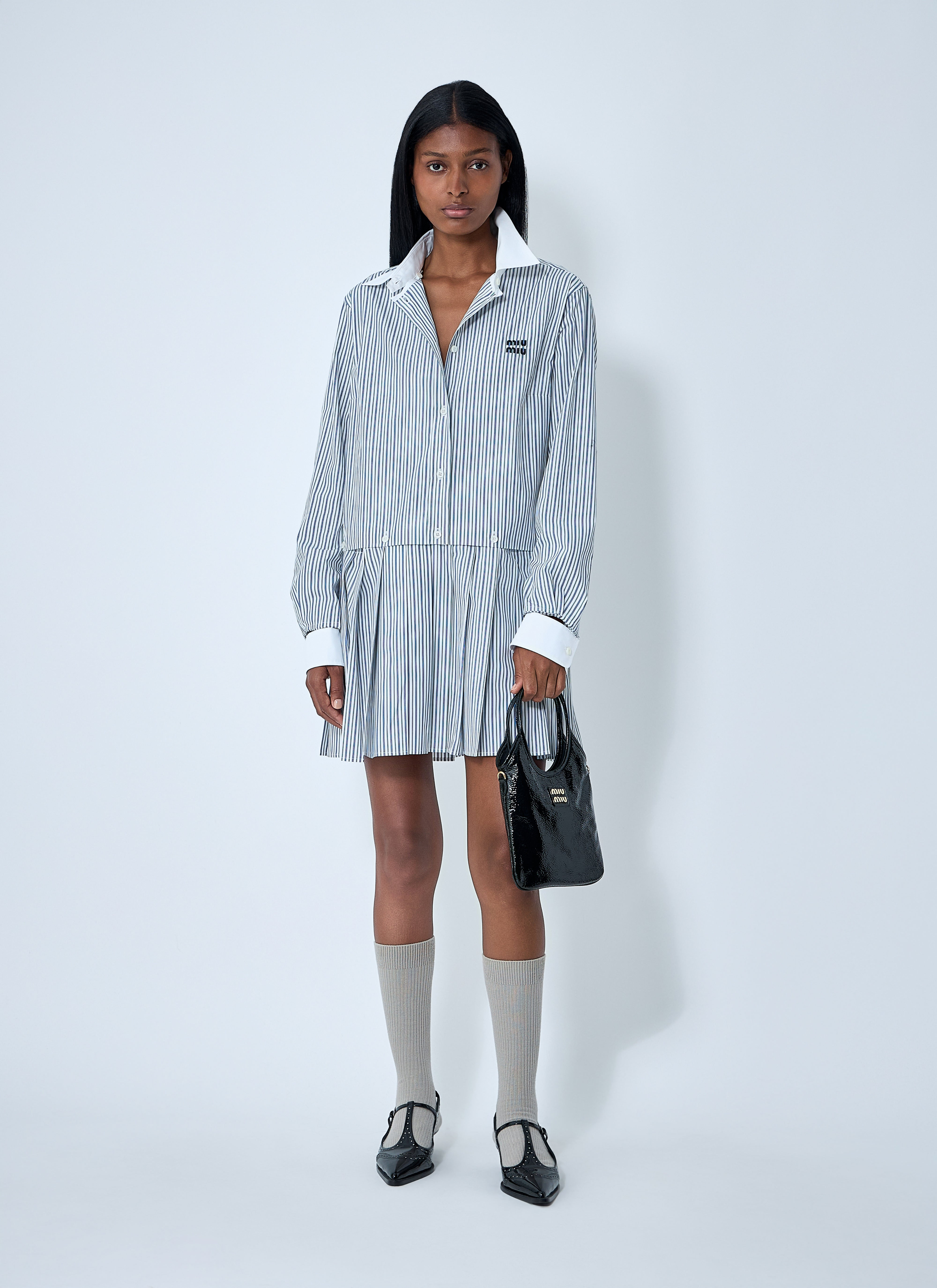 Miu Miu Women Striped Pleated Dress - 2