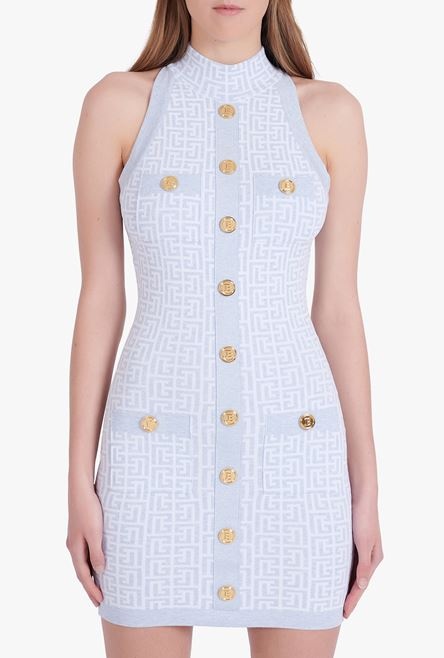 Pale blue and white knit dress with gold-tone buttons - 5