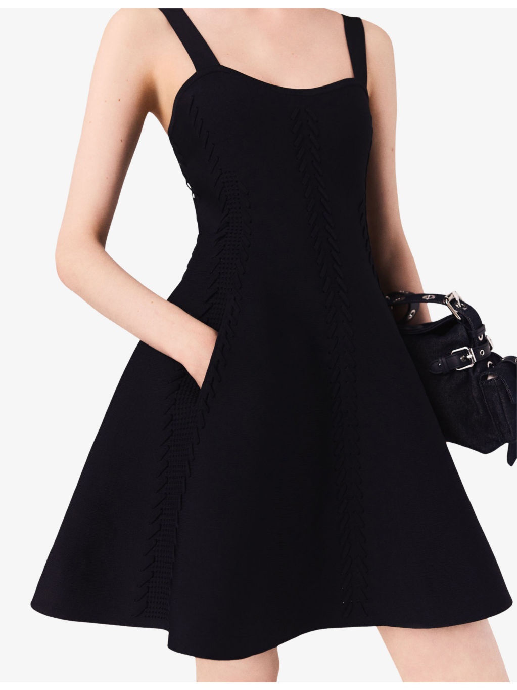Square-Neck Embroidered Knitted Mini Dress - 3
