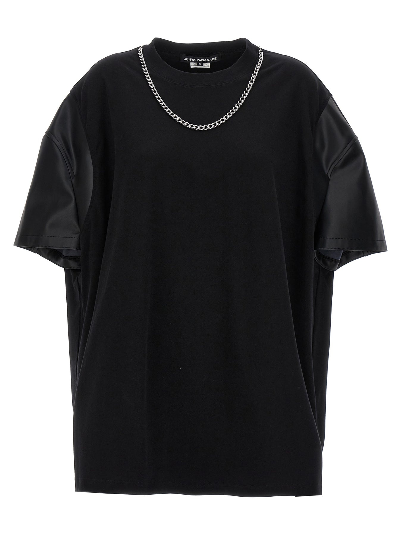 Eco-Leather Sleeve T-Shirt Black - 1