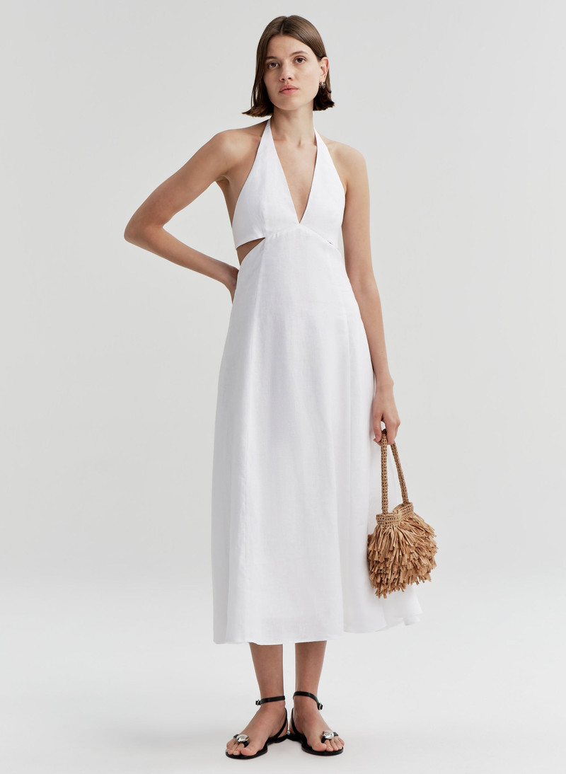 A.L.C. Evelena Tie-Back Linen Midi Dress outlook