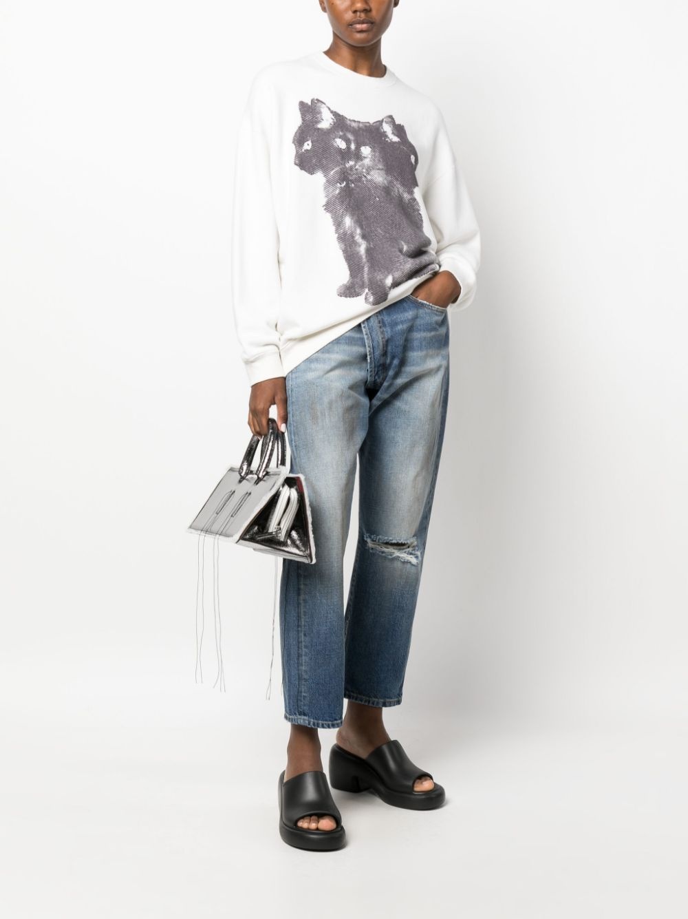stonewashed asymmetric cropped jeans - 2