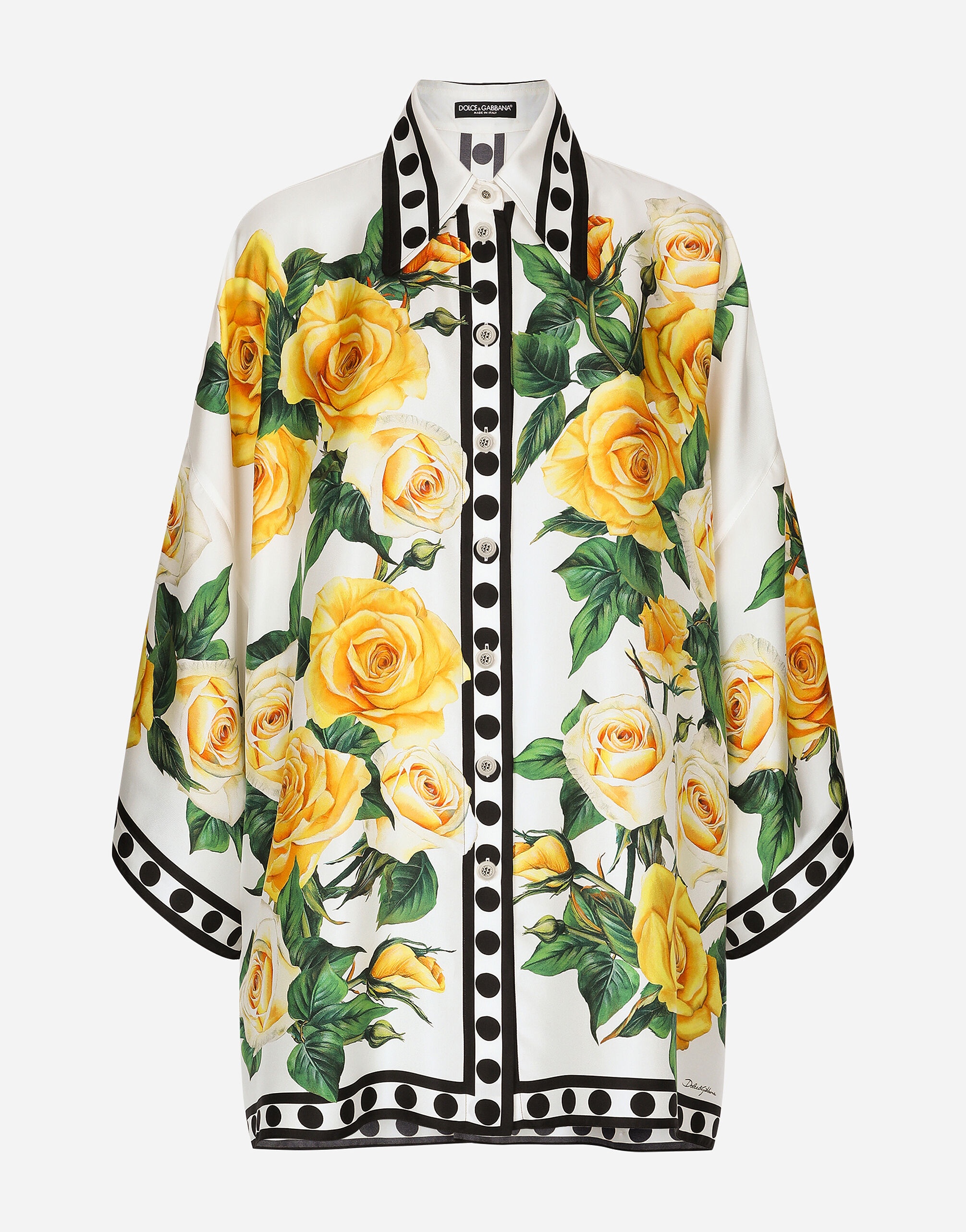 Oversize silk shirt with yellow rose print - 1