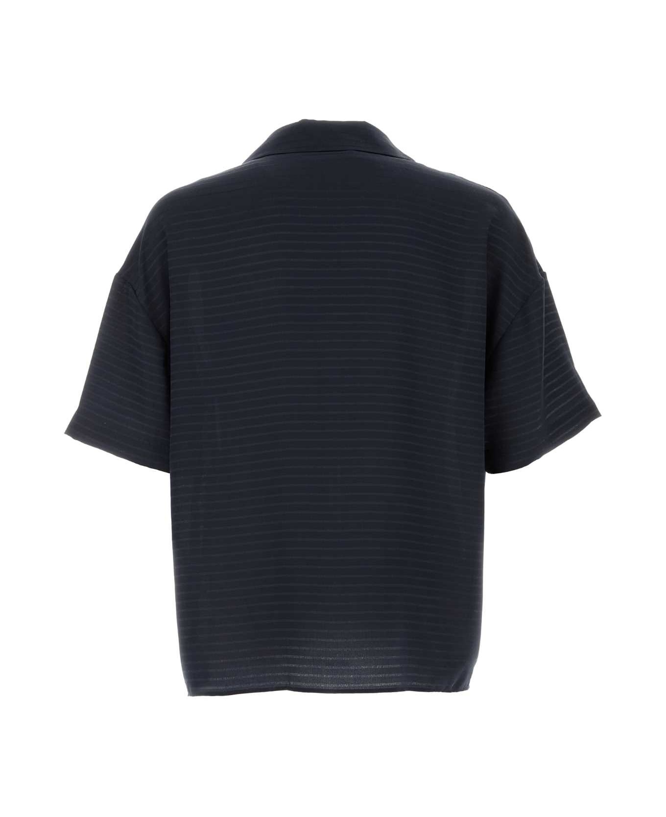 Navy Blue Silk Oversize Polo Shirt - 2