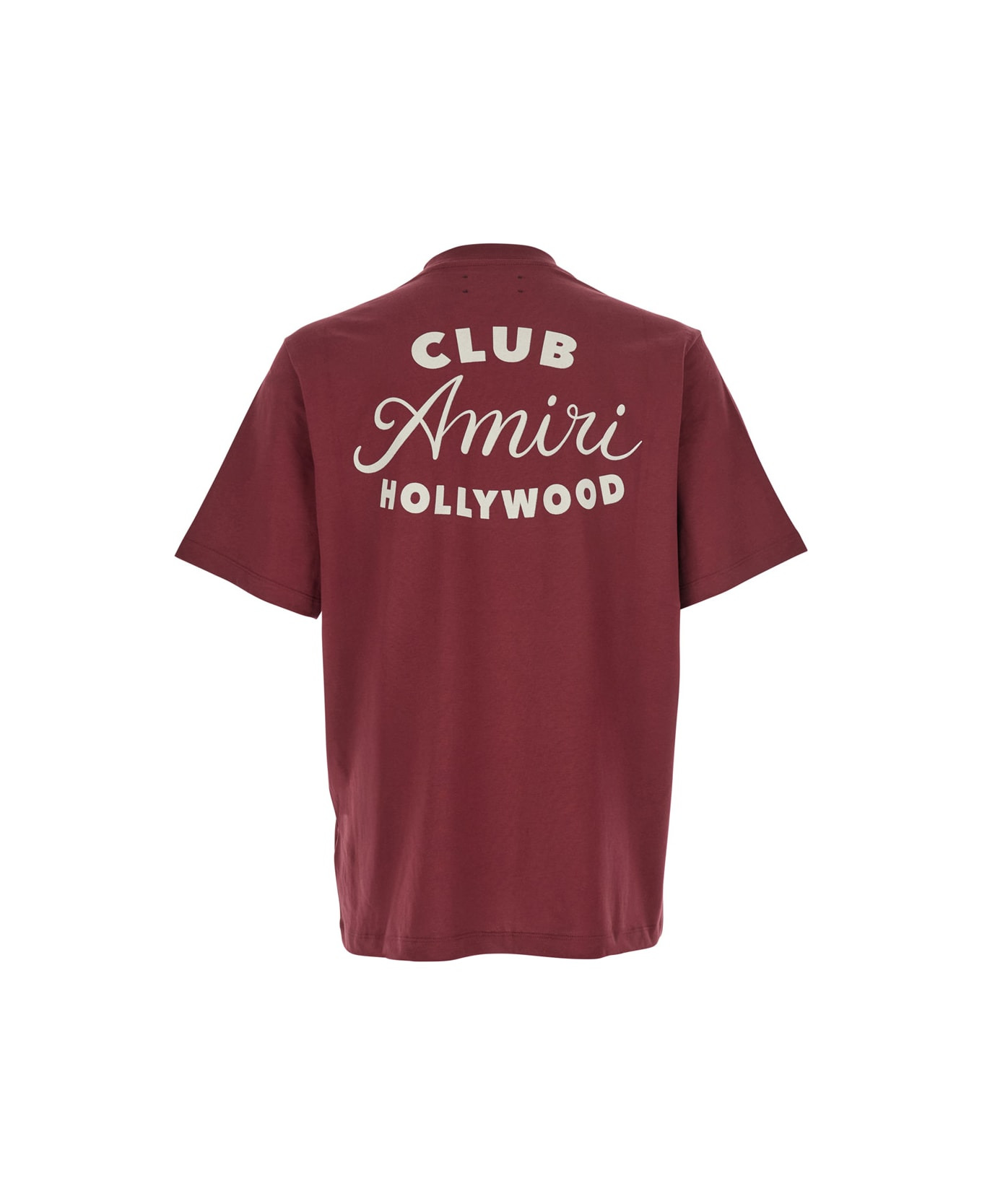 Bordeaux Crewneck T-shirt With Logo Lettering On The Front And Maxi Logo Print On The Rear In Cotton - 2