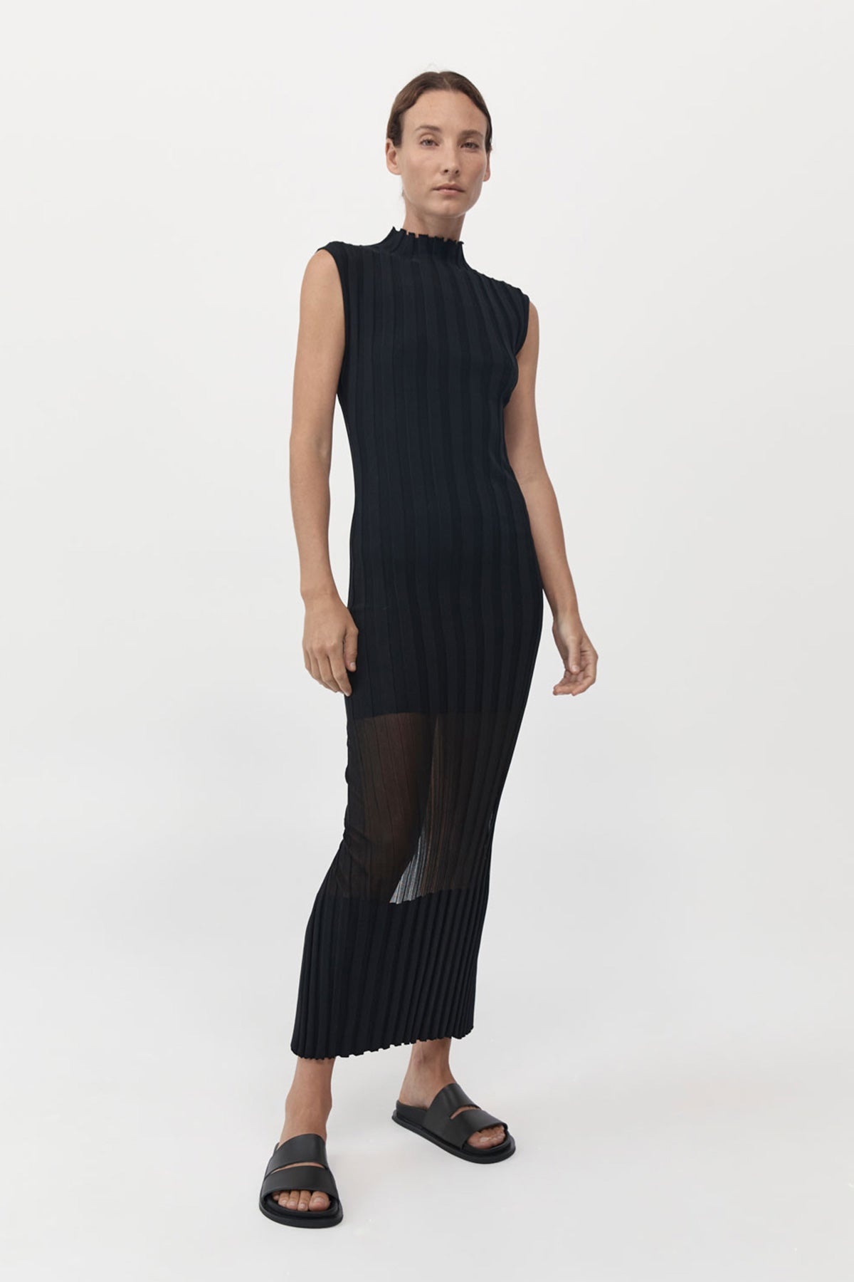 Fine Pleat Knit Dress - Black - 1