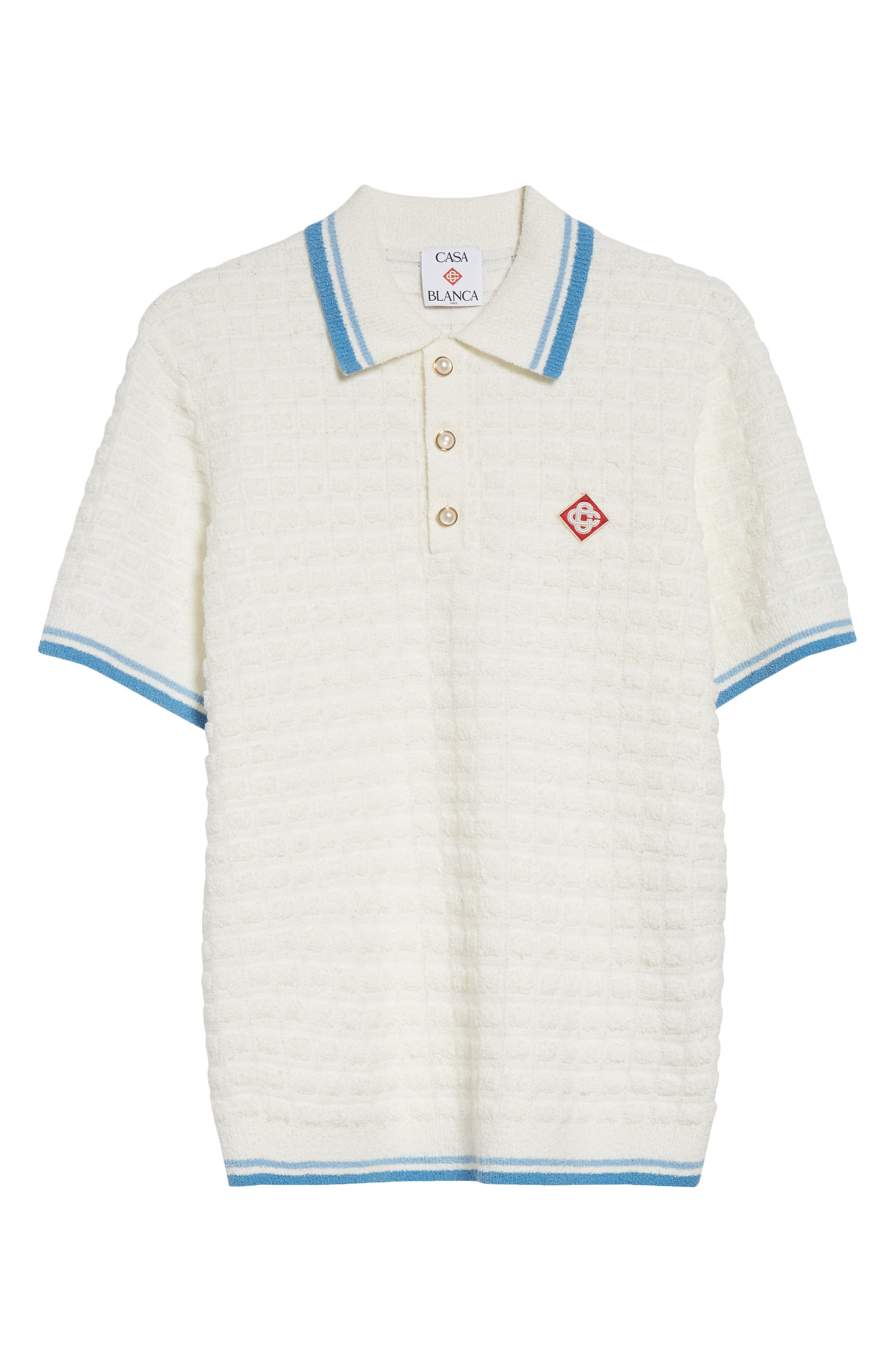 Casablanca Tipped Cotton Blend Bouclé Polo Sweater in White at Nordstrom - 5