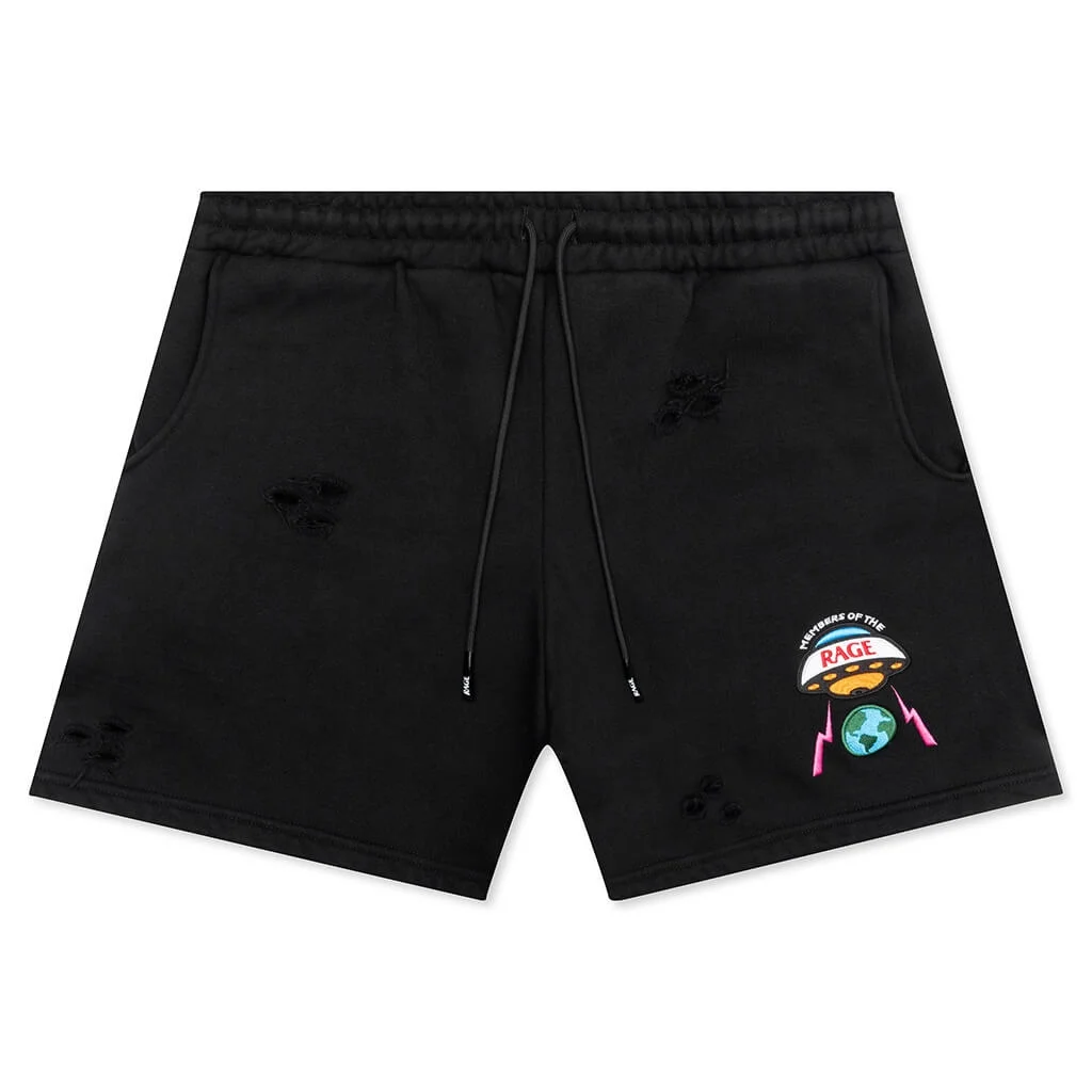 DISTRESSED SHORTS SMALL LOGO - BLACK - 1