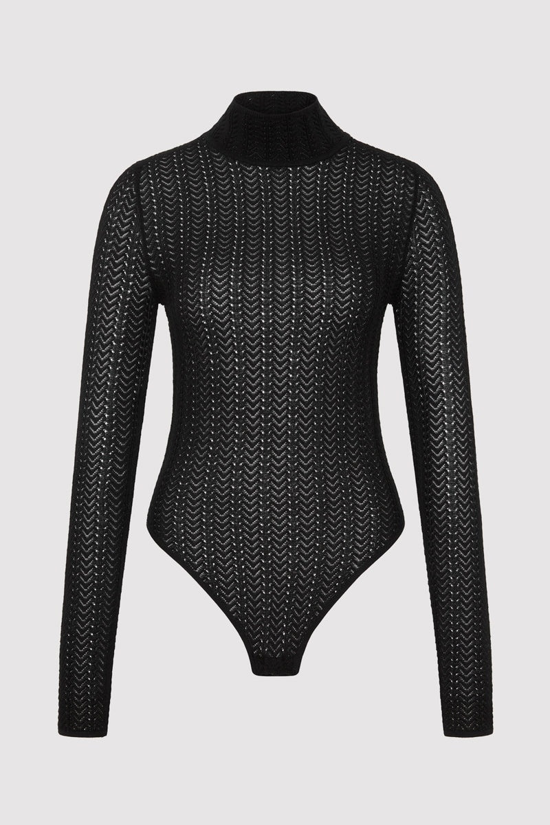 Textured Knit Bodysuit - Black 1