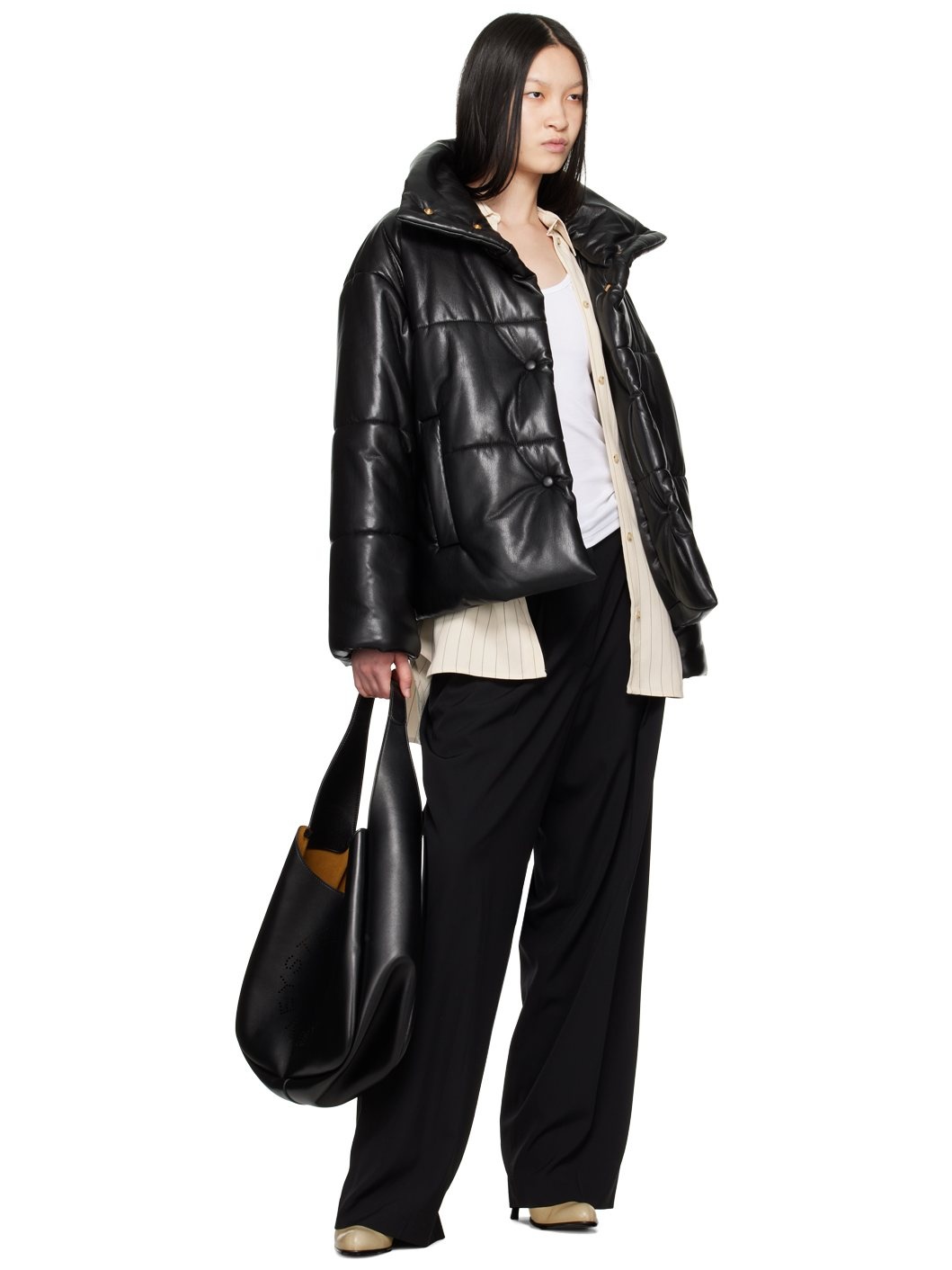 Black Hide Vegan Leather Puffer Jacket - 4