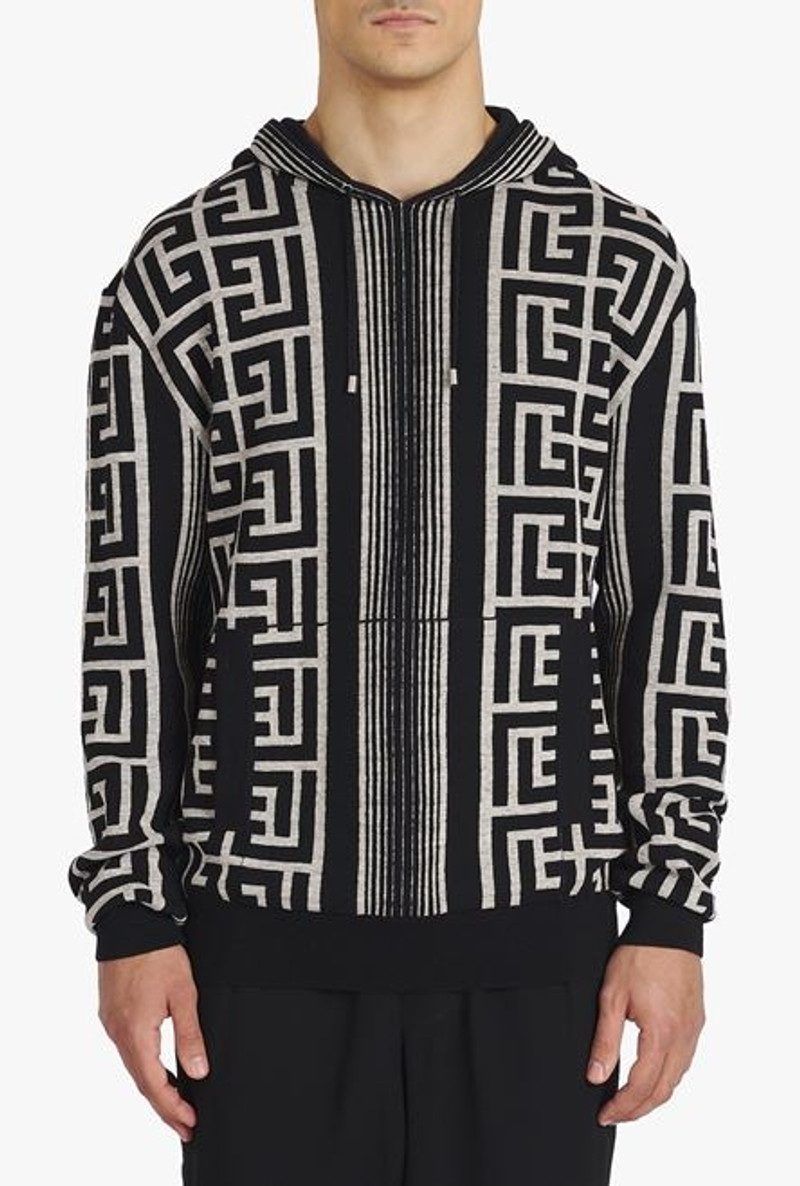 Ivory and black wool sweater with maxi Balmain monogram 5