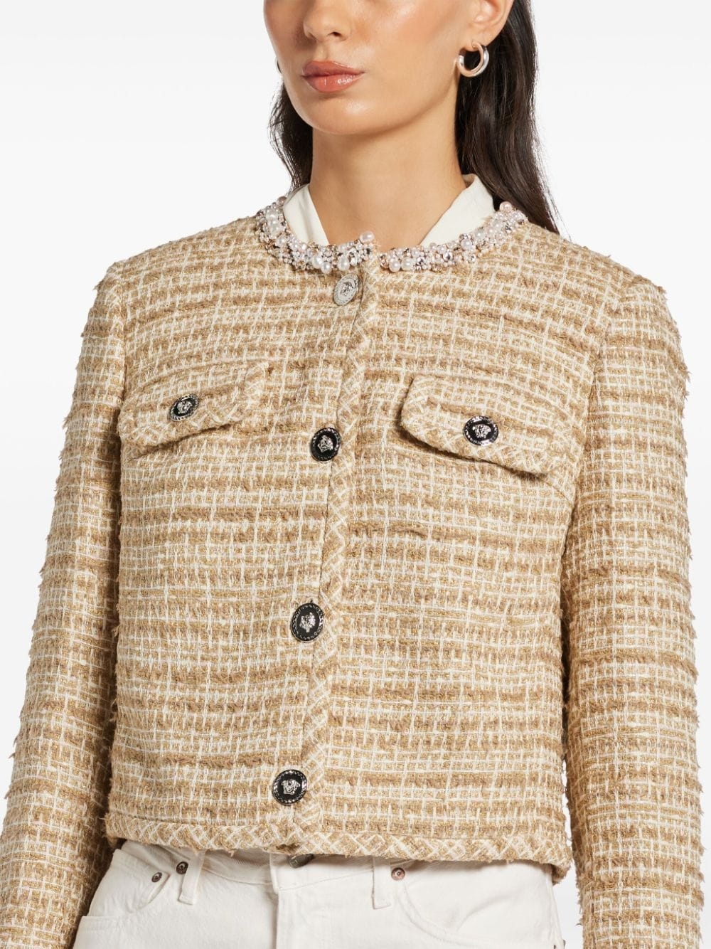 crystal-embellished tweed jacket - 5