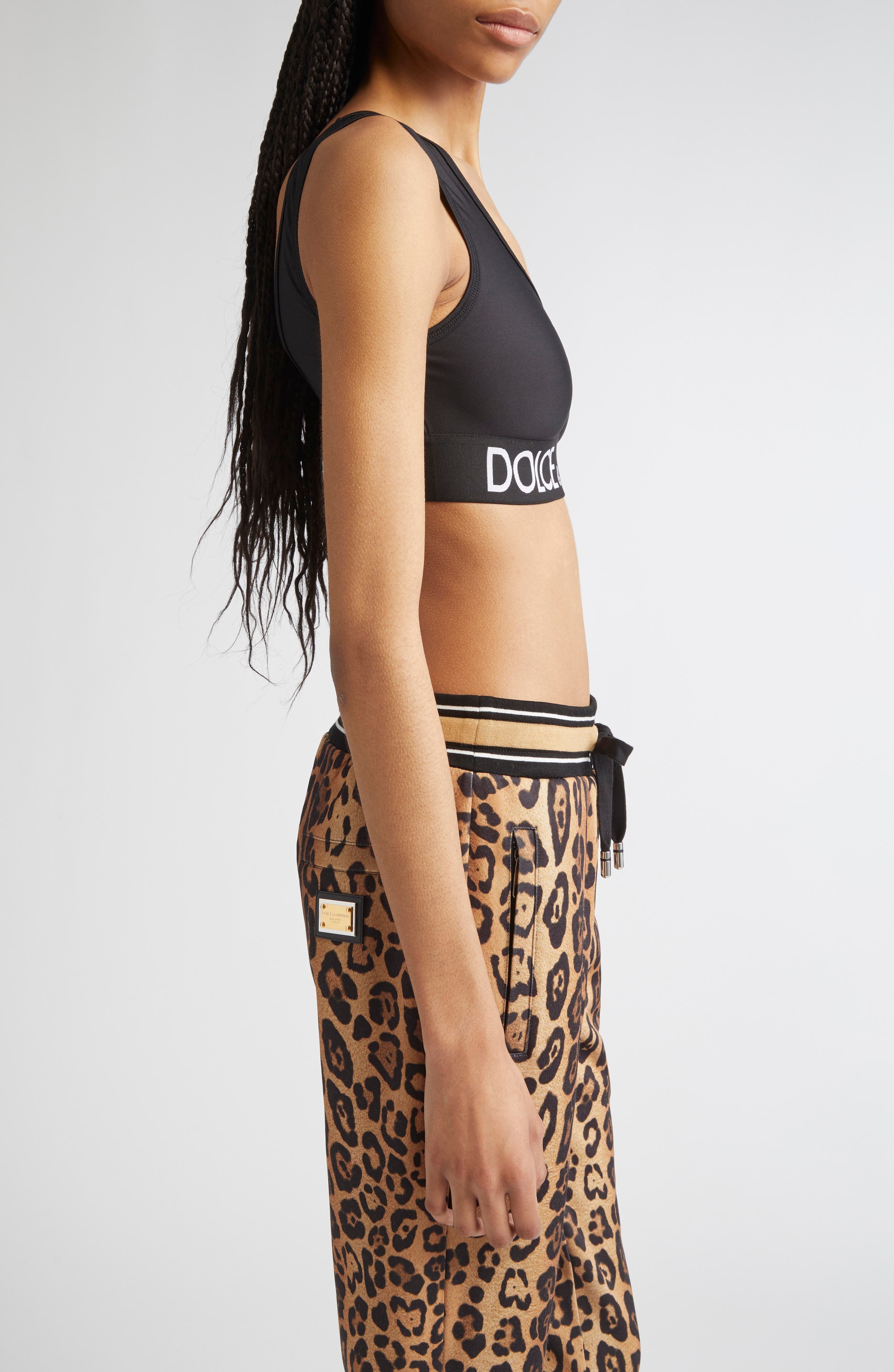Dolce&Gabbana Logo Band Jersey Sports Bra in N0000 Black at Nordstrom - 3
