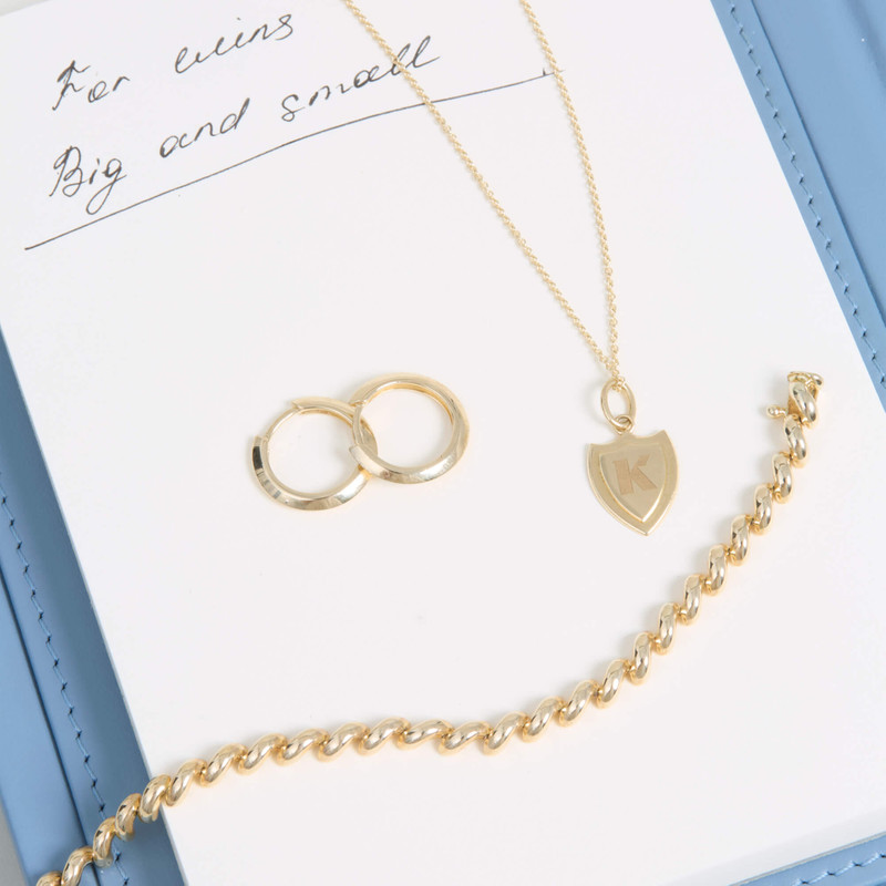 Small Gold Initial Crest Necklace 8