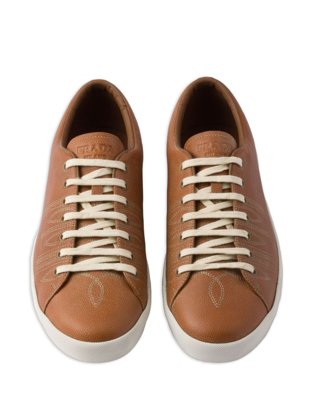 decorative-stitching leather low-top sneakers - 3