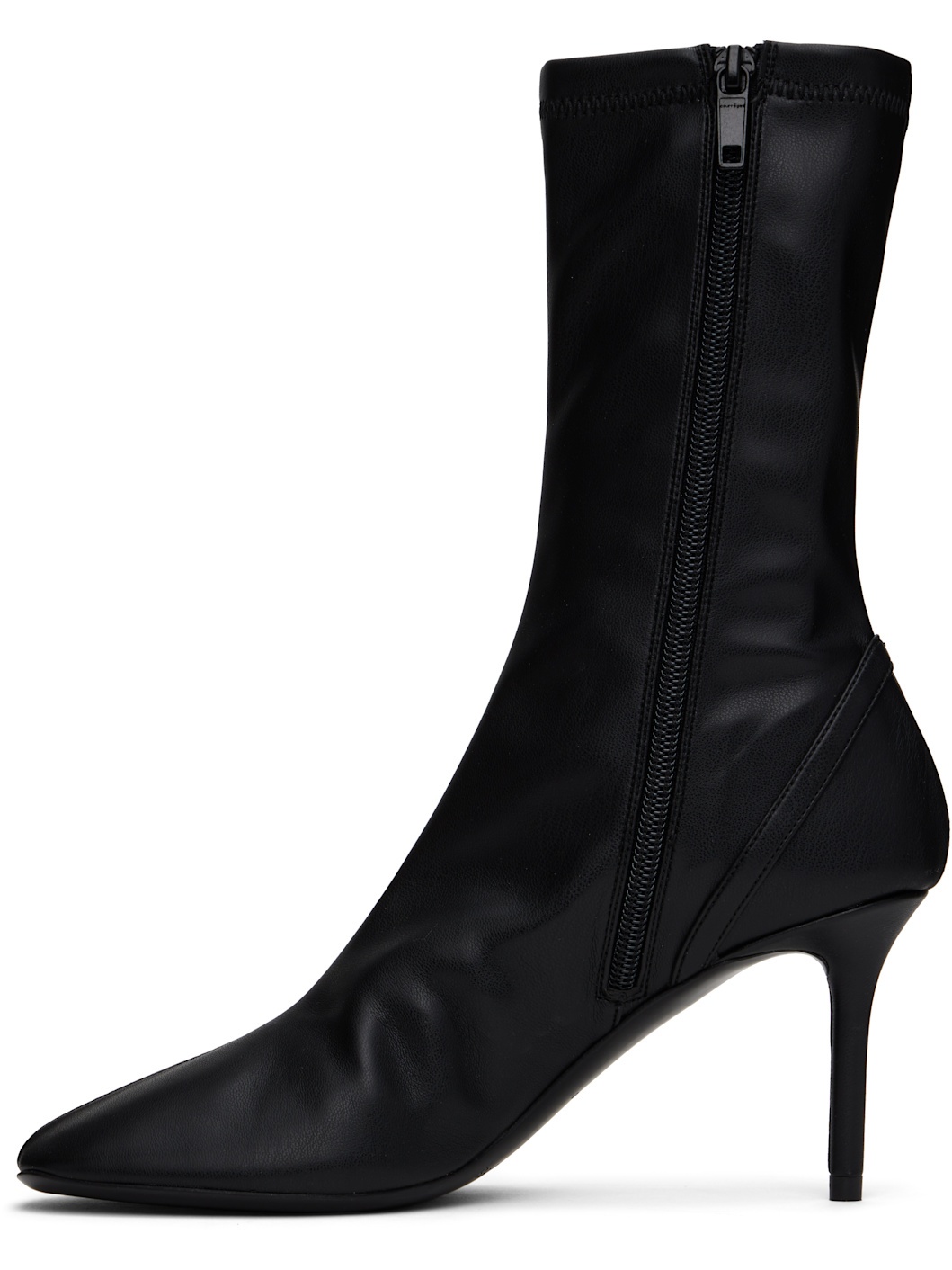 Black Oblique Stretch Leather Effect Ankle Boots - 3