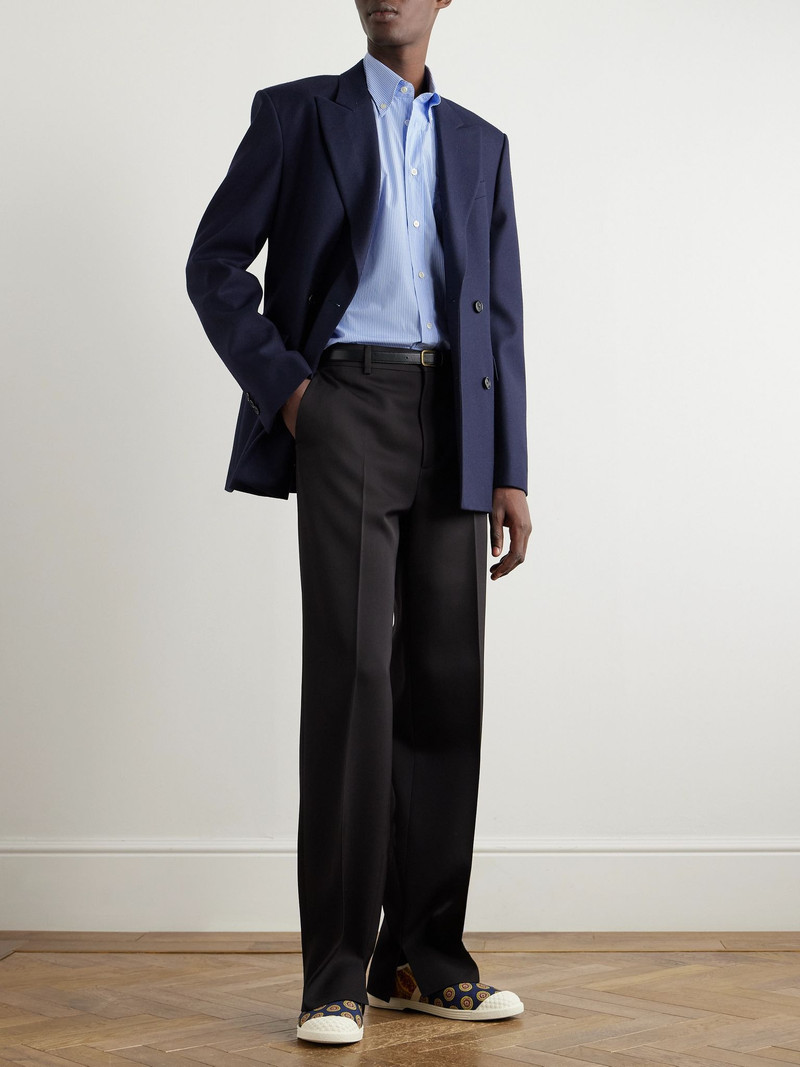 Valentino Button-Down Collar Logo-Embroidered Striped Cotton-Poplin Shirt Light blue outlook