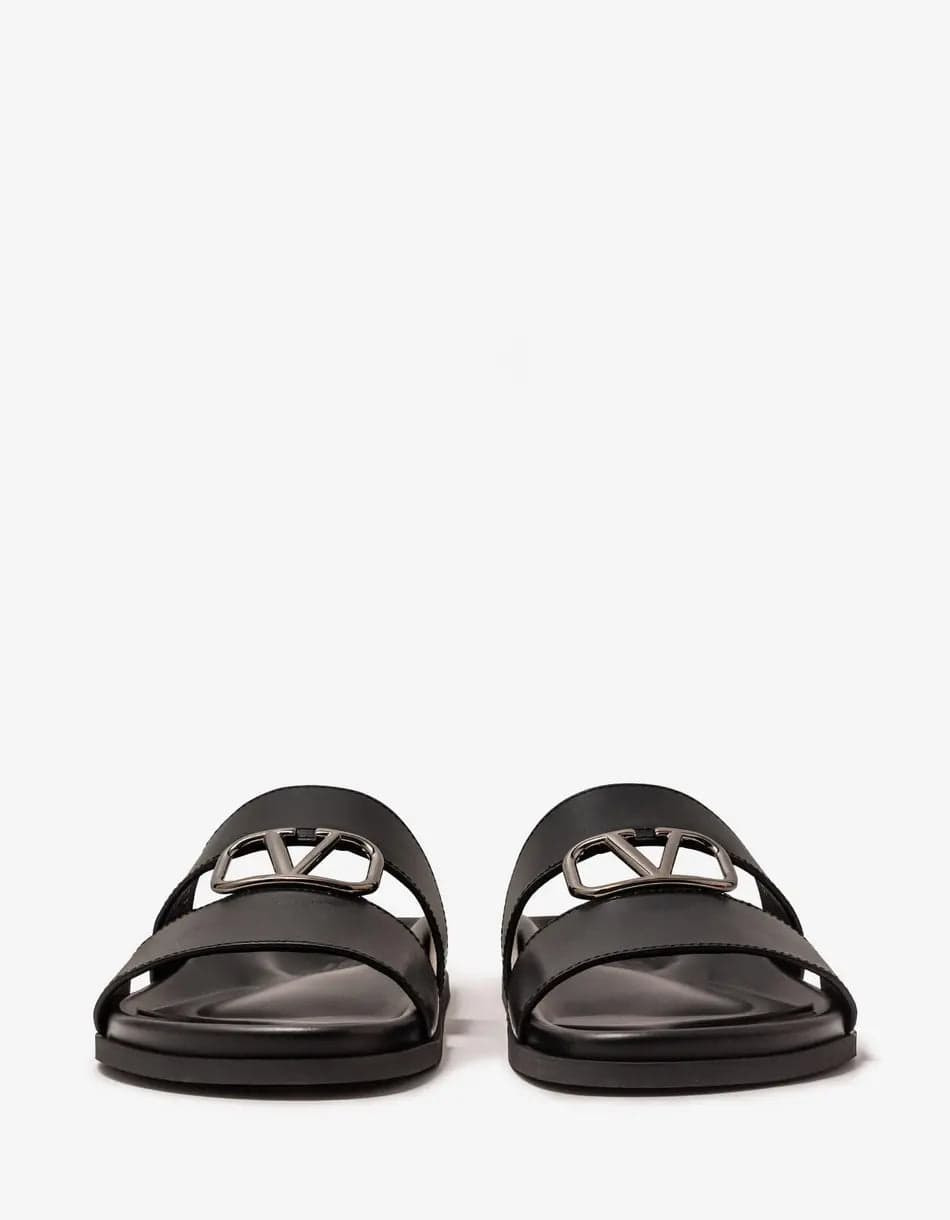 Valentino Black VLogo Slide Sandals - 5