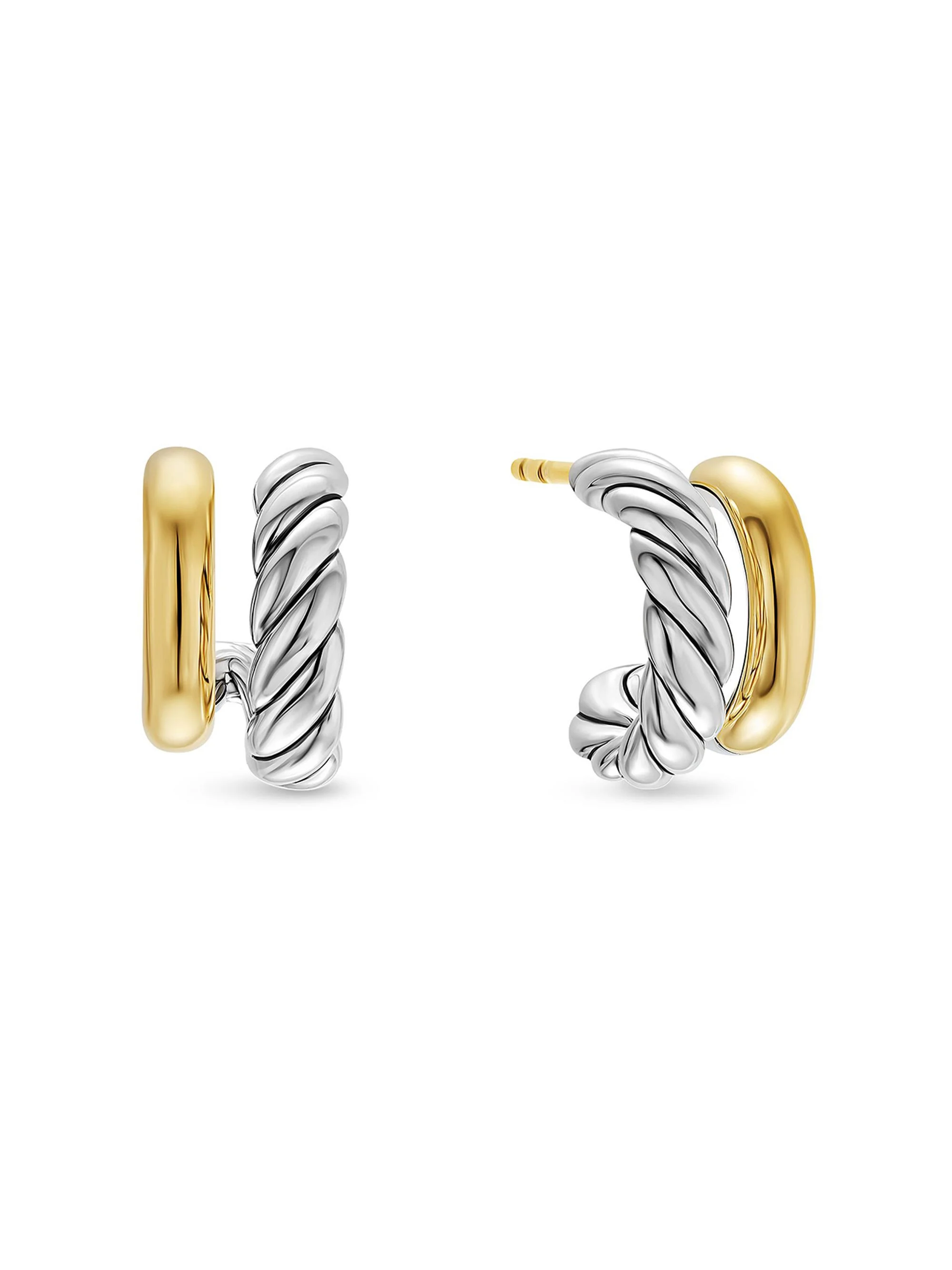 Women's Mercer Double Hoop Huggie Earrings in Sterling Silver with 18K Yellow Gold, 13.5MM - Silver - 1