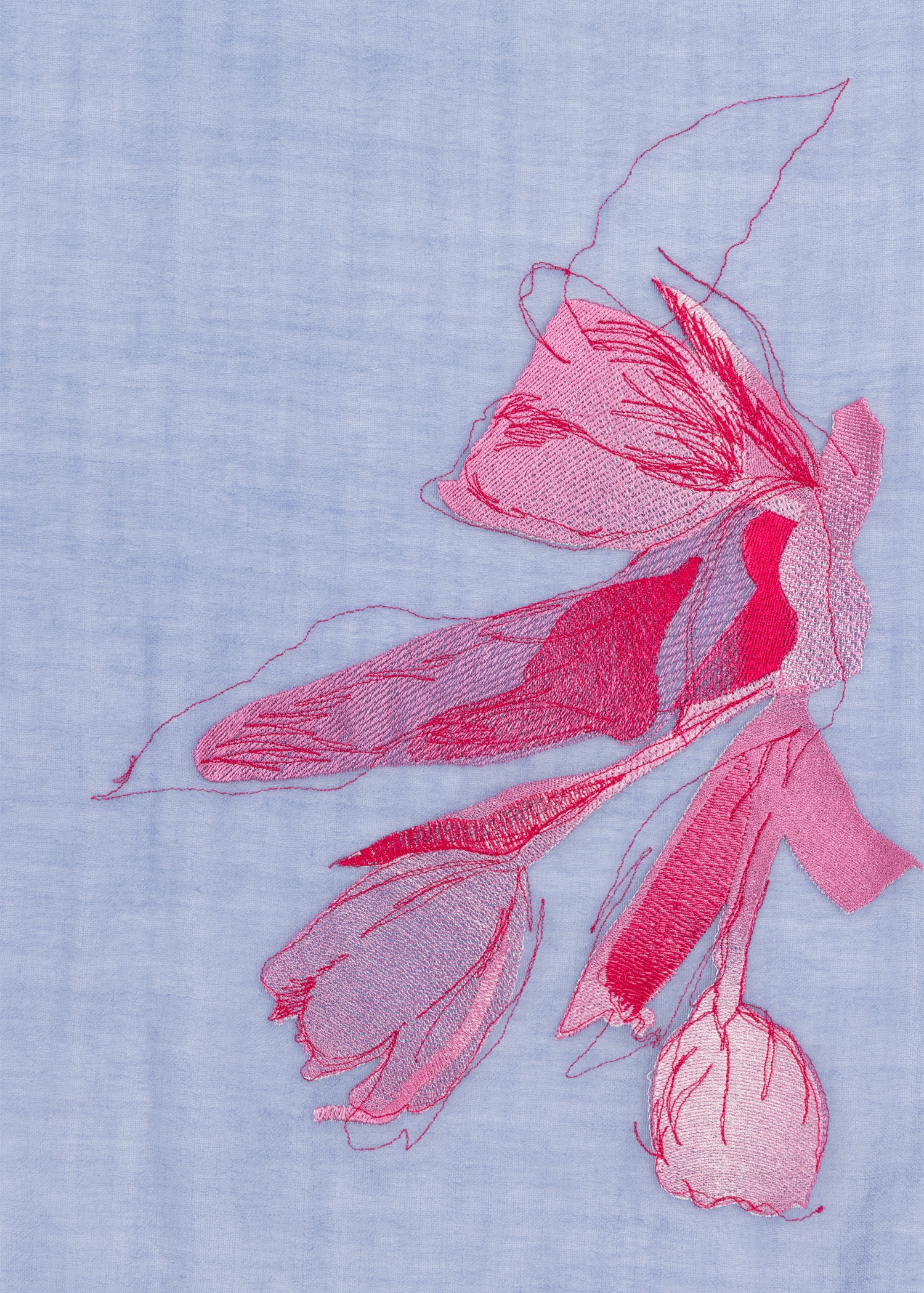 Women's Light Blue Wool 'Drawn Tulip' Scarf - 4
