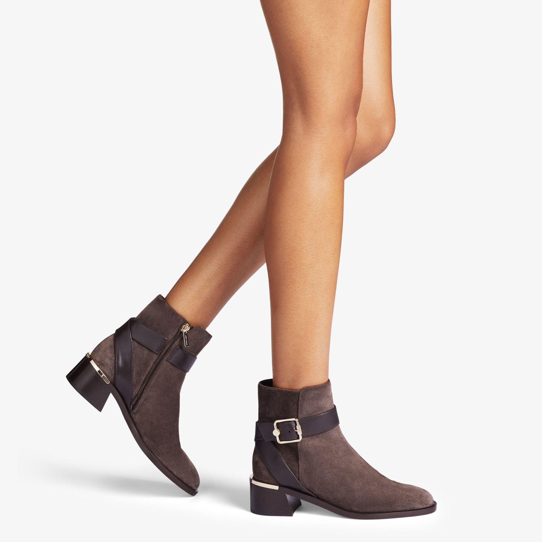 JIMMY CHOO Clarice 45 Coffee Suede and Leather Ankle Boots