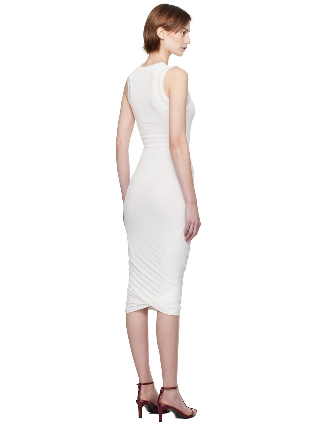 White Sleeveless Twisted Midi Dress - 3