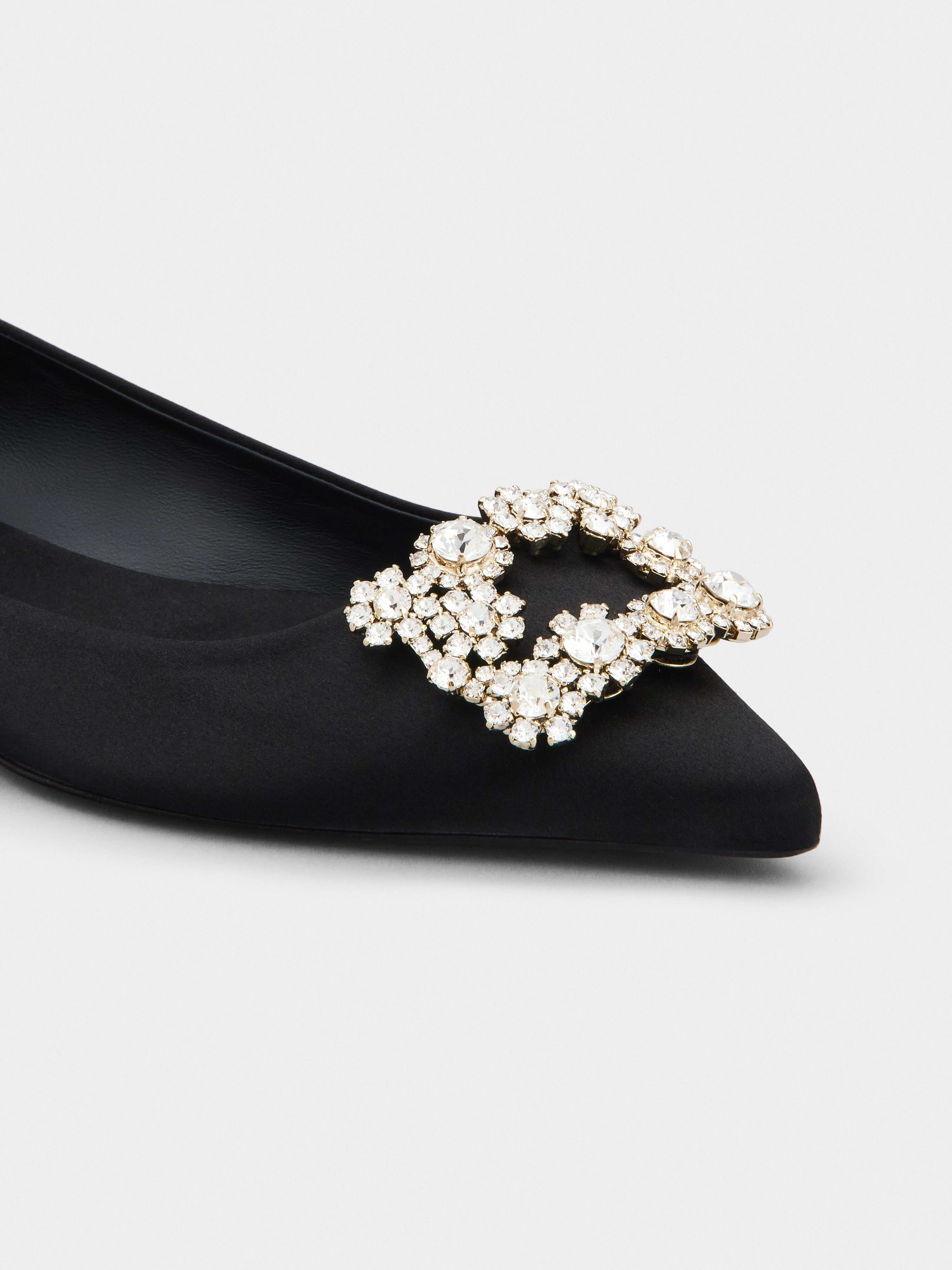Flower Strass Buckle Ballerinas in Satin - 3