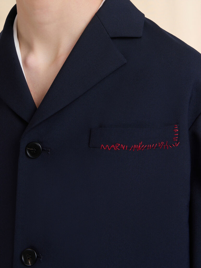 DEEP BLUE SINGLE BREASTED WOOL JACKET WITH MARNI SYMBOL - 5