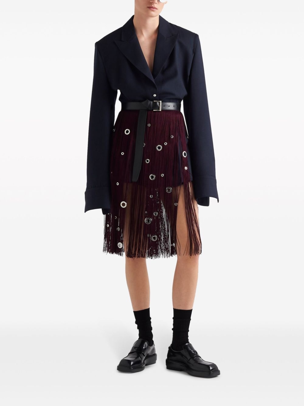 eyelet-embellished fringed midi skirt - 2