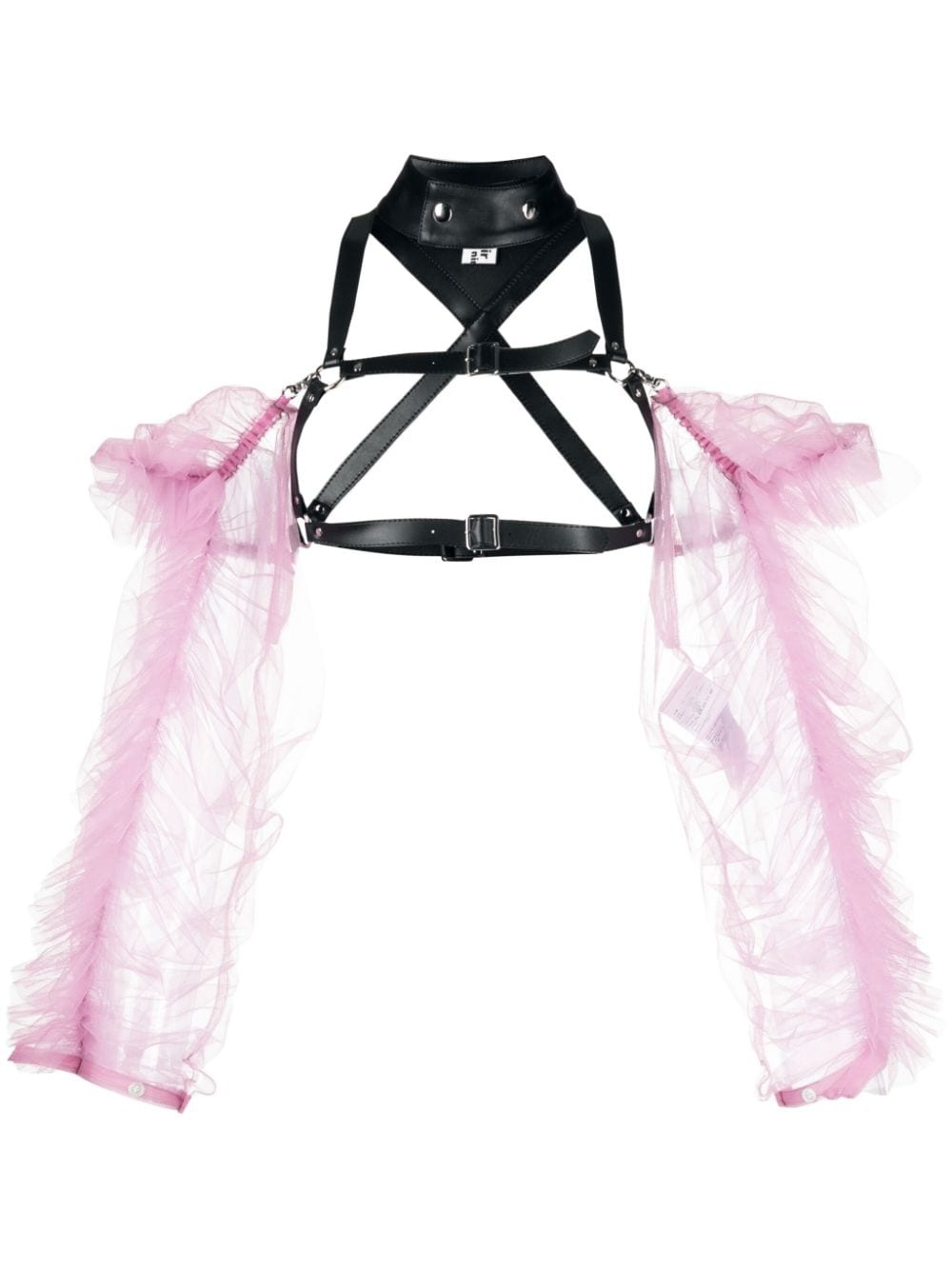 tulle-sleeve leather harness top - 1