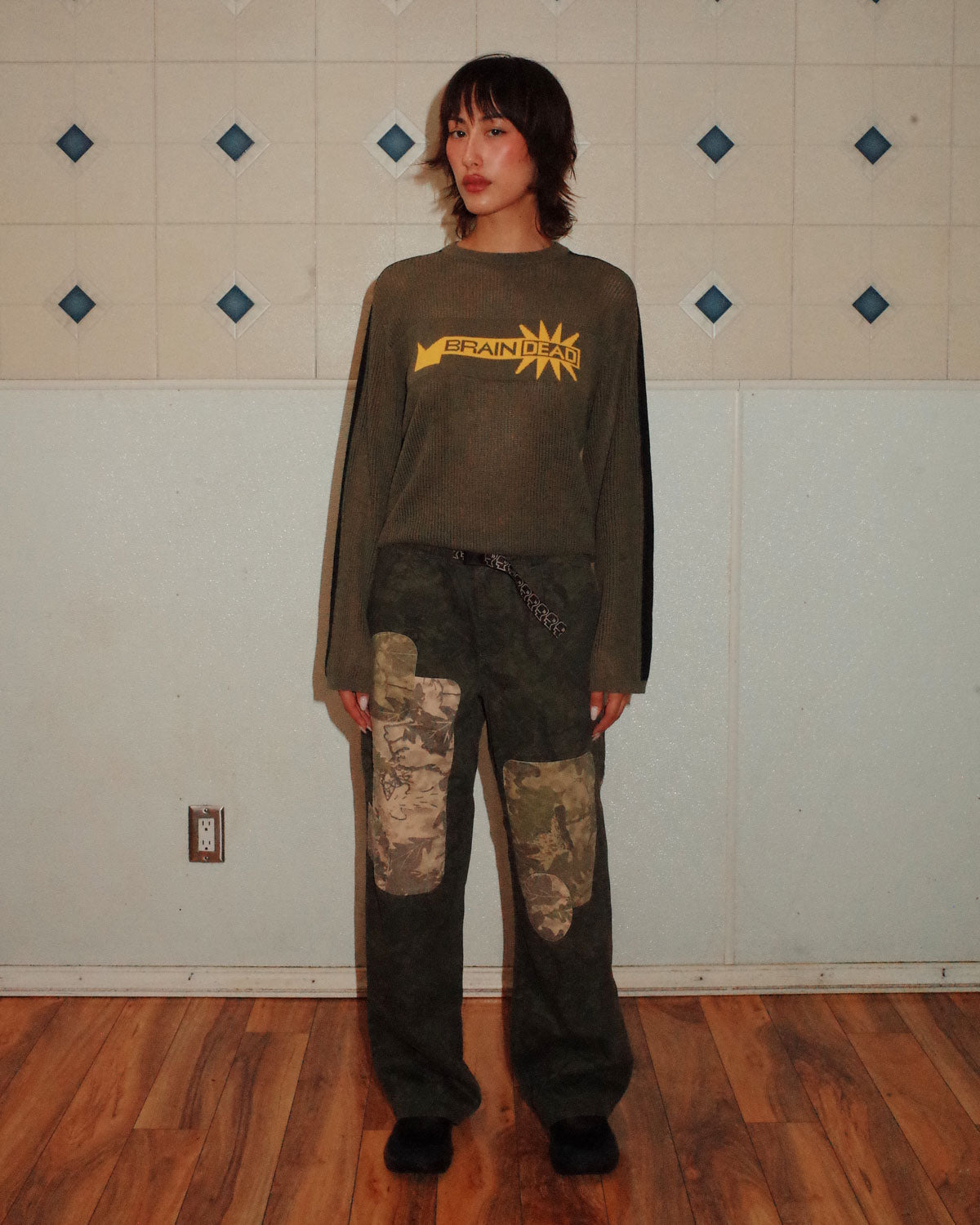 Long Sleeve Mesh Sweater - Green - 2