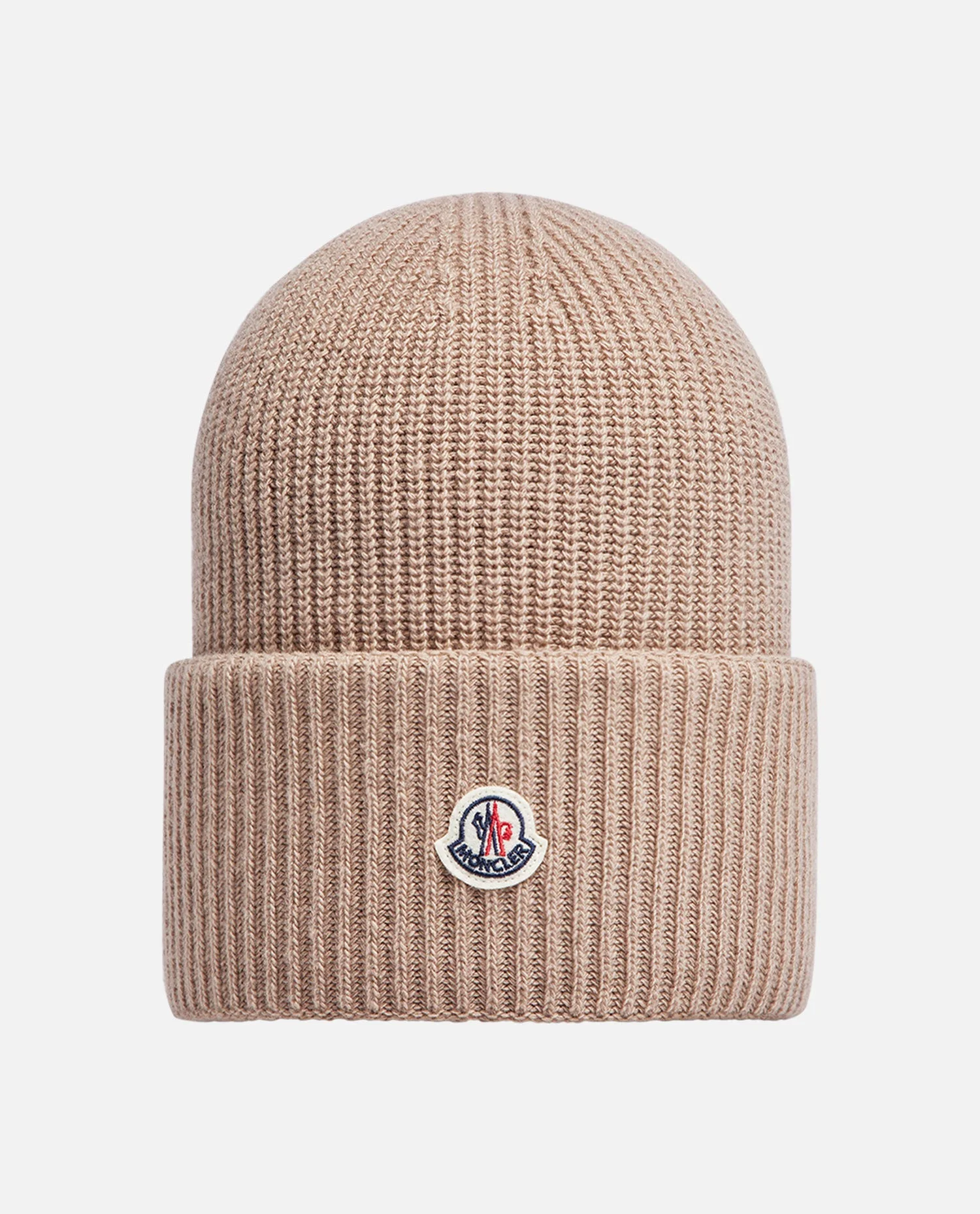 Moncler Women Ribbed Wool Cap.Logo Detail.Color: Beige - 1