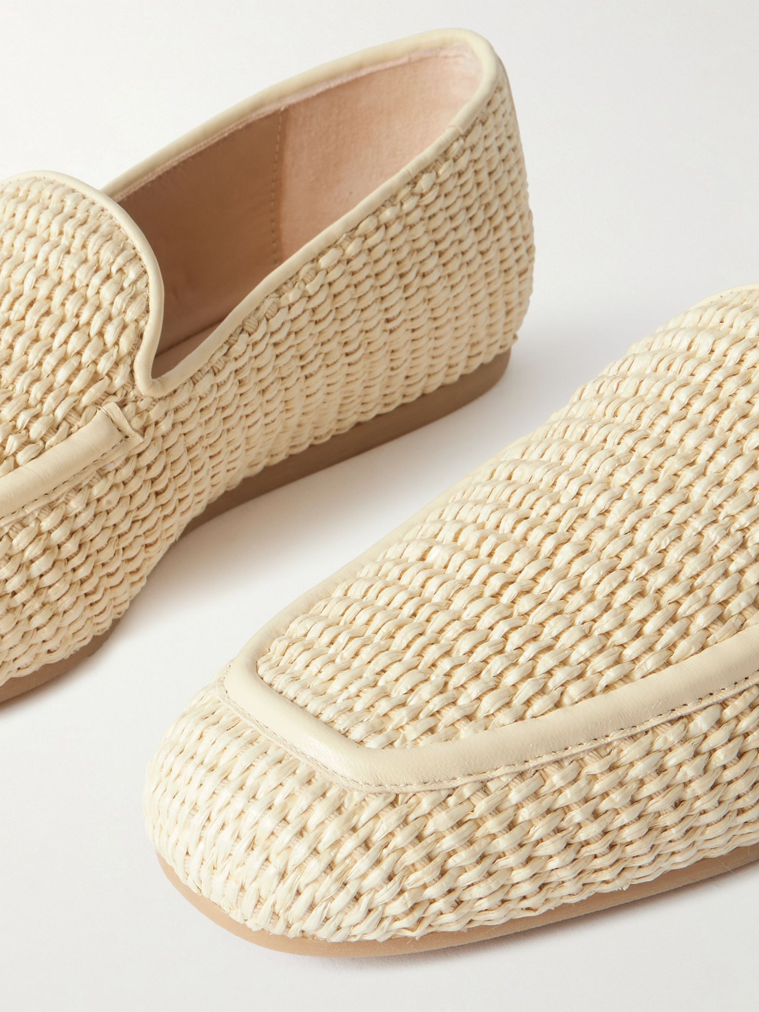 Lee leather-trimmed raffia loafers Neutral - 4