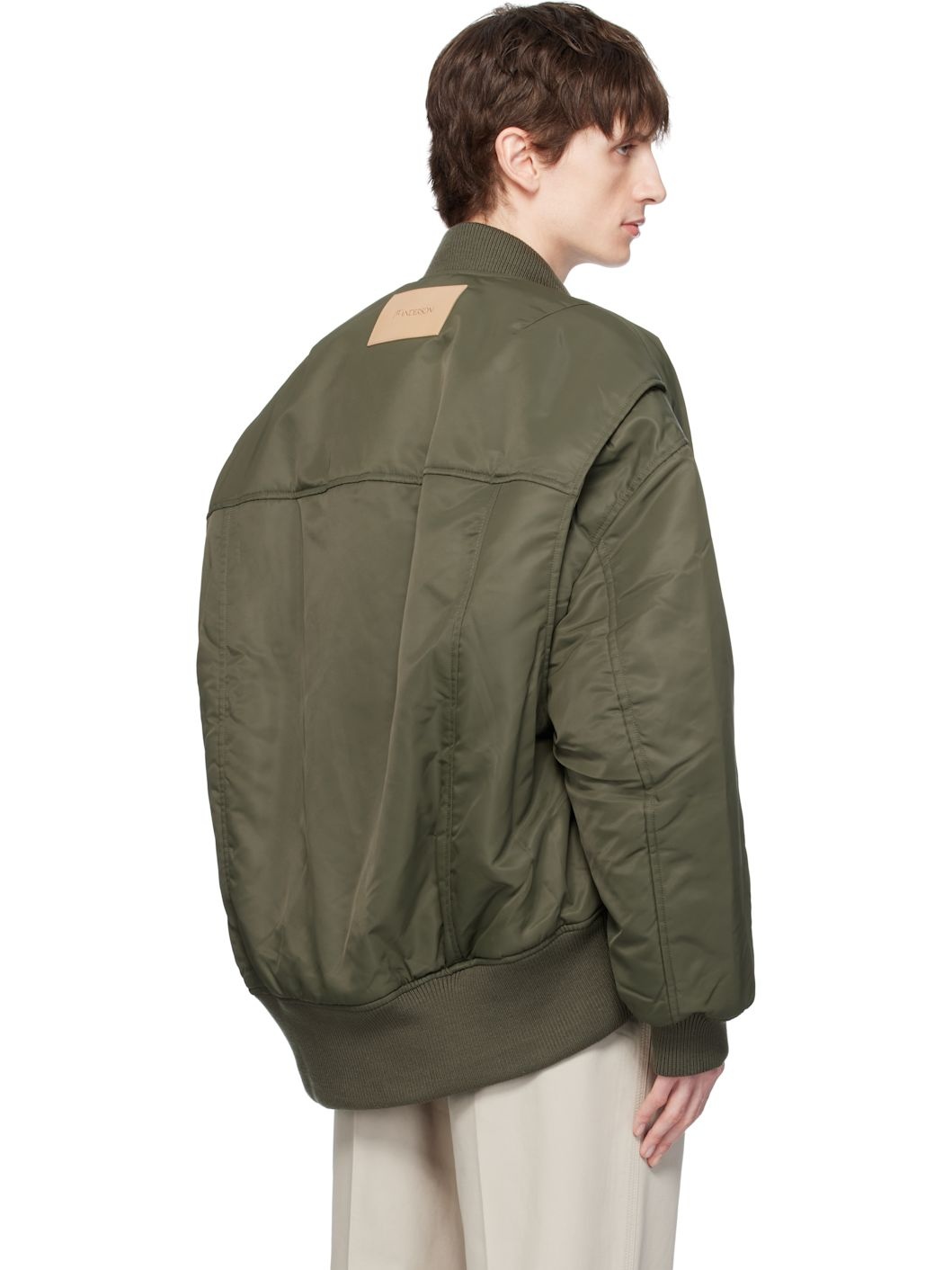 Green Curved Hem Oversized Bomber Jacket - 3