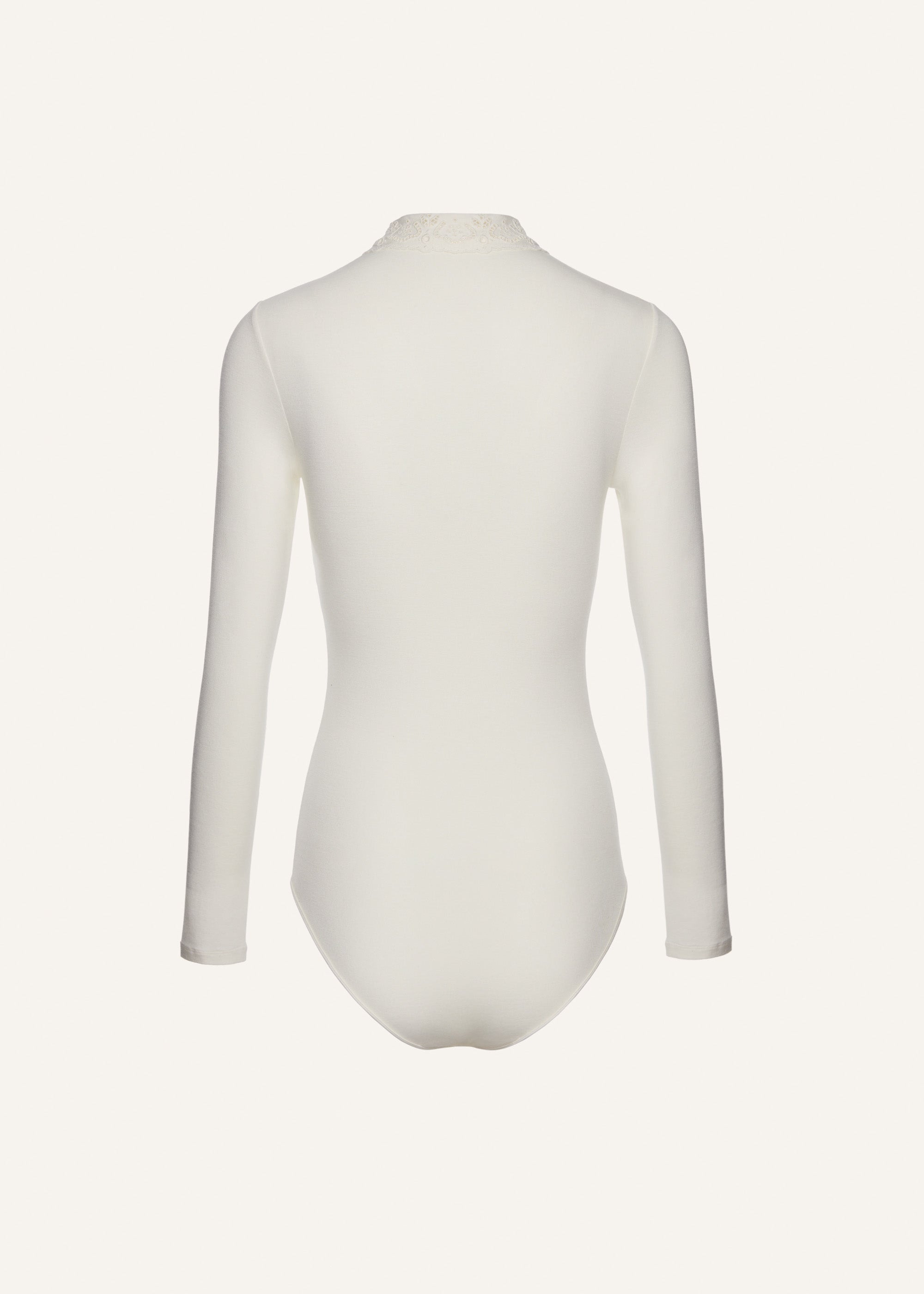 Long-sleeve tricot polo bodysuit in cream - 2