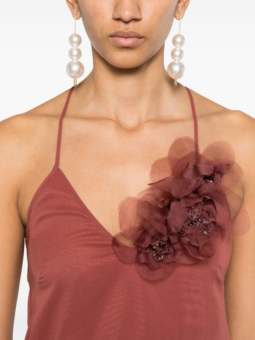 floral-appliqué georgette maxi dress - 5