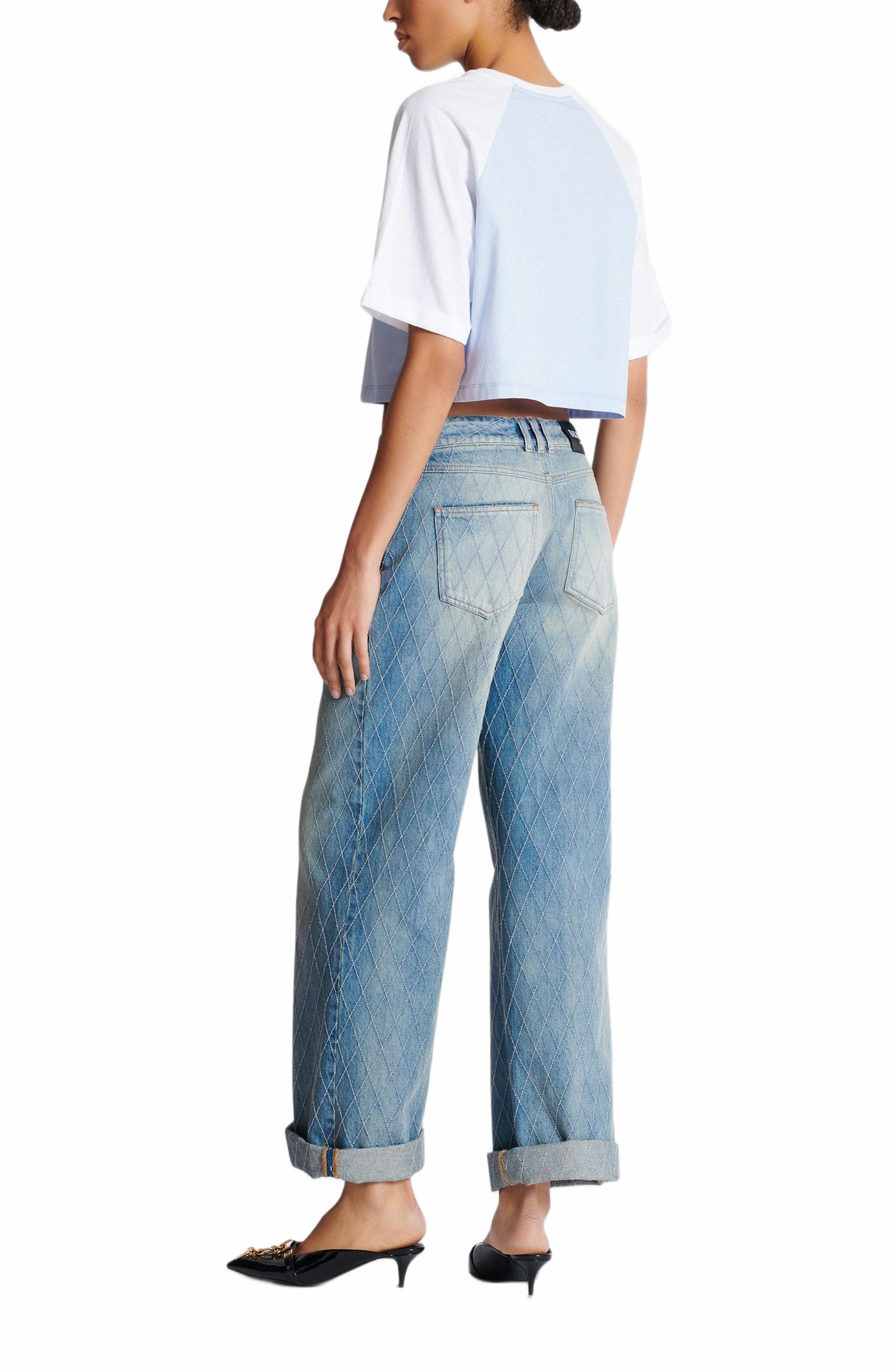 Cropped T-shirt with Balmain Paris print in Blue at Nordstrom - 3