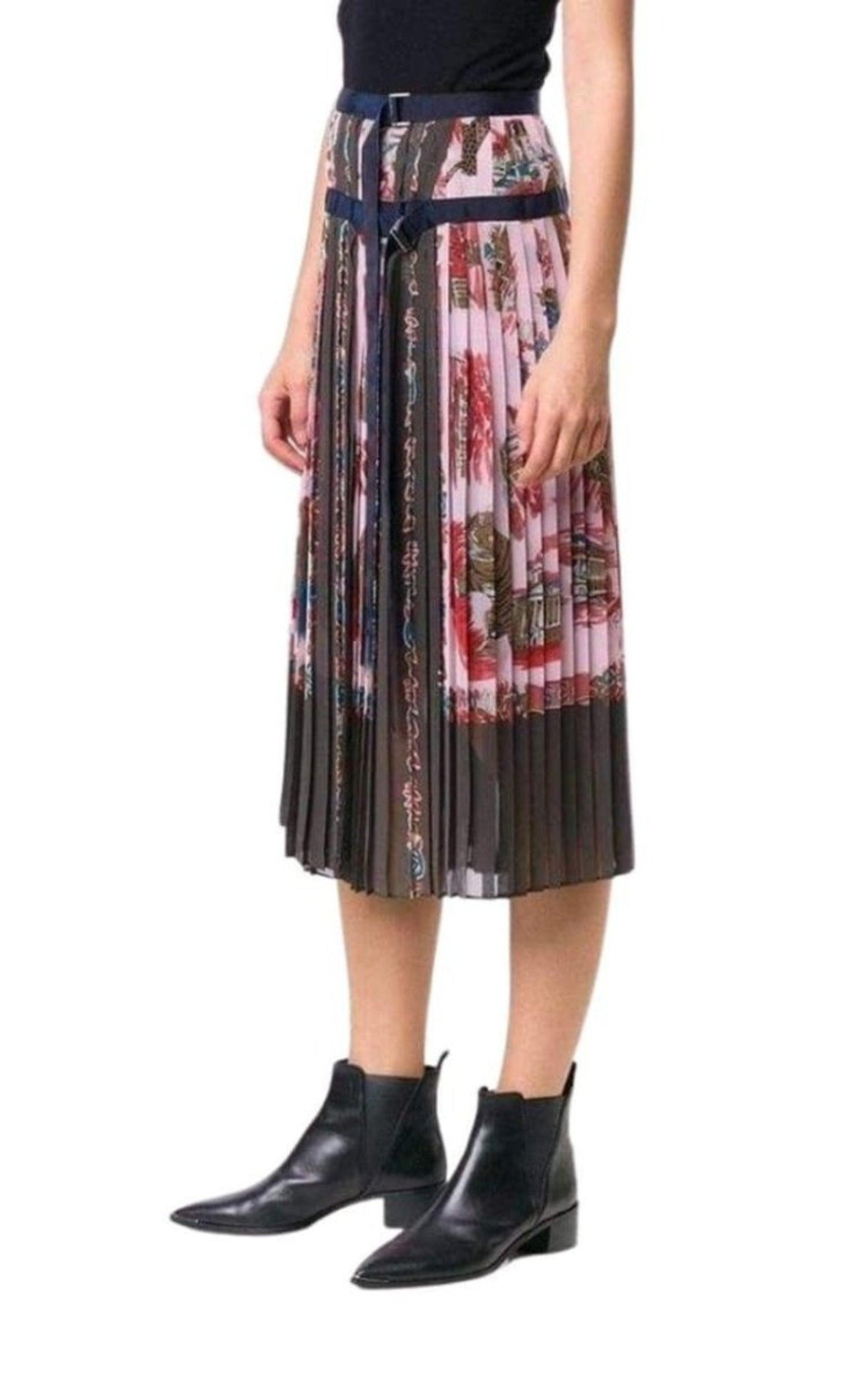 Souvenir Scarf Print Pleated Skirt - 3
