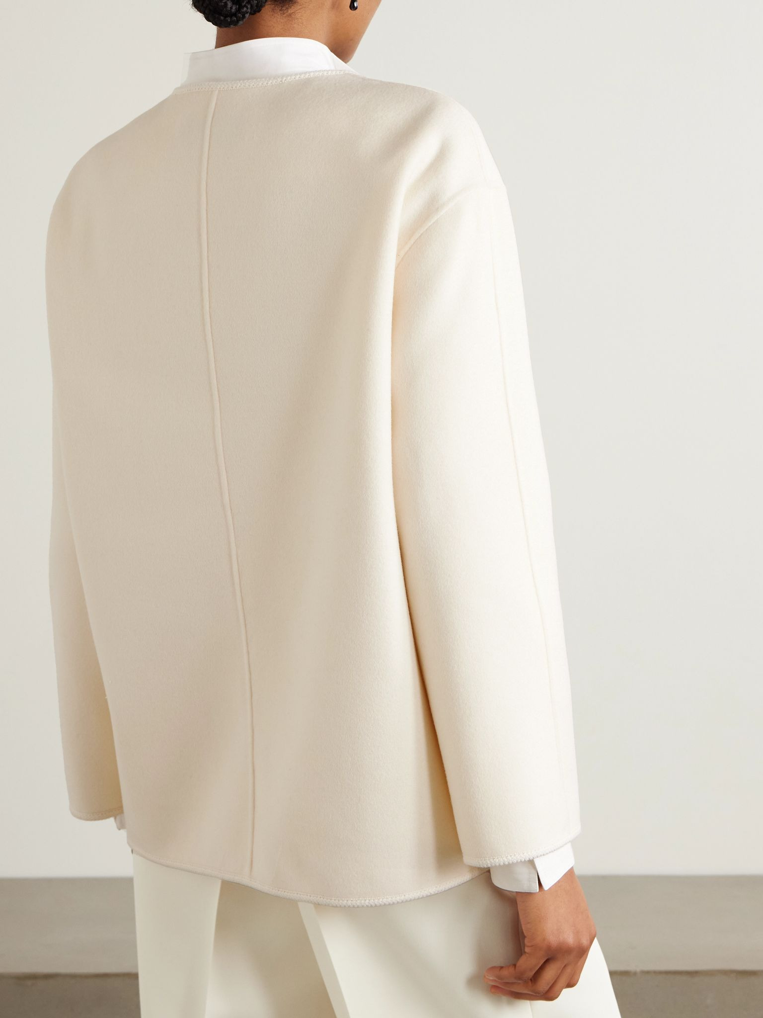 Embroidered wool jacket Off-white - 4