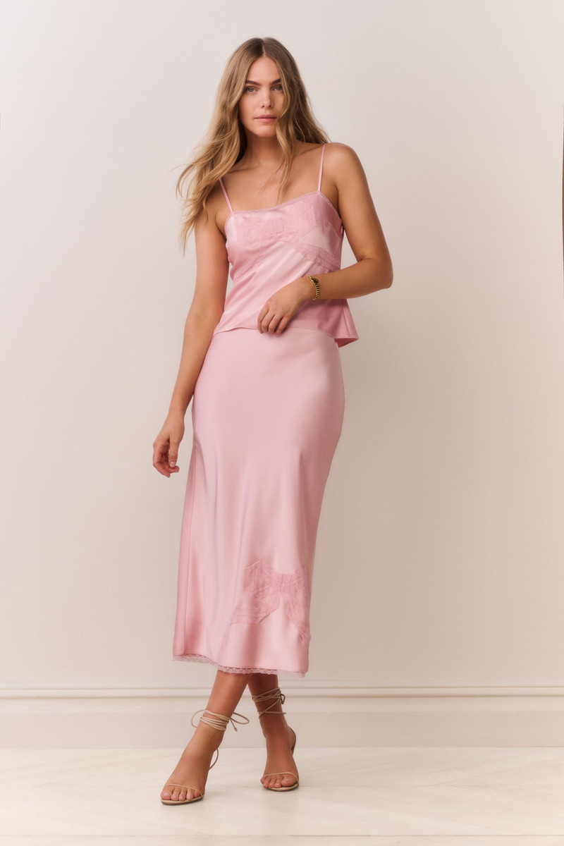 LoveShackFancy Vallis Lace Bow Satin Maxi Skirt outlook